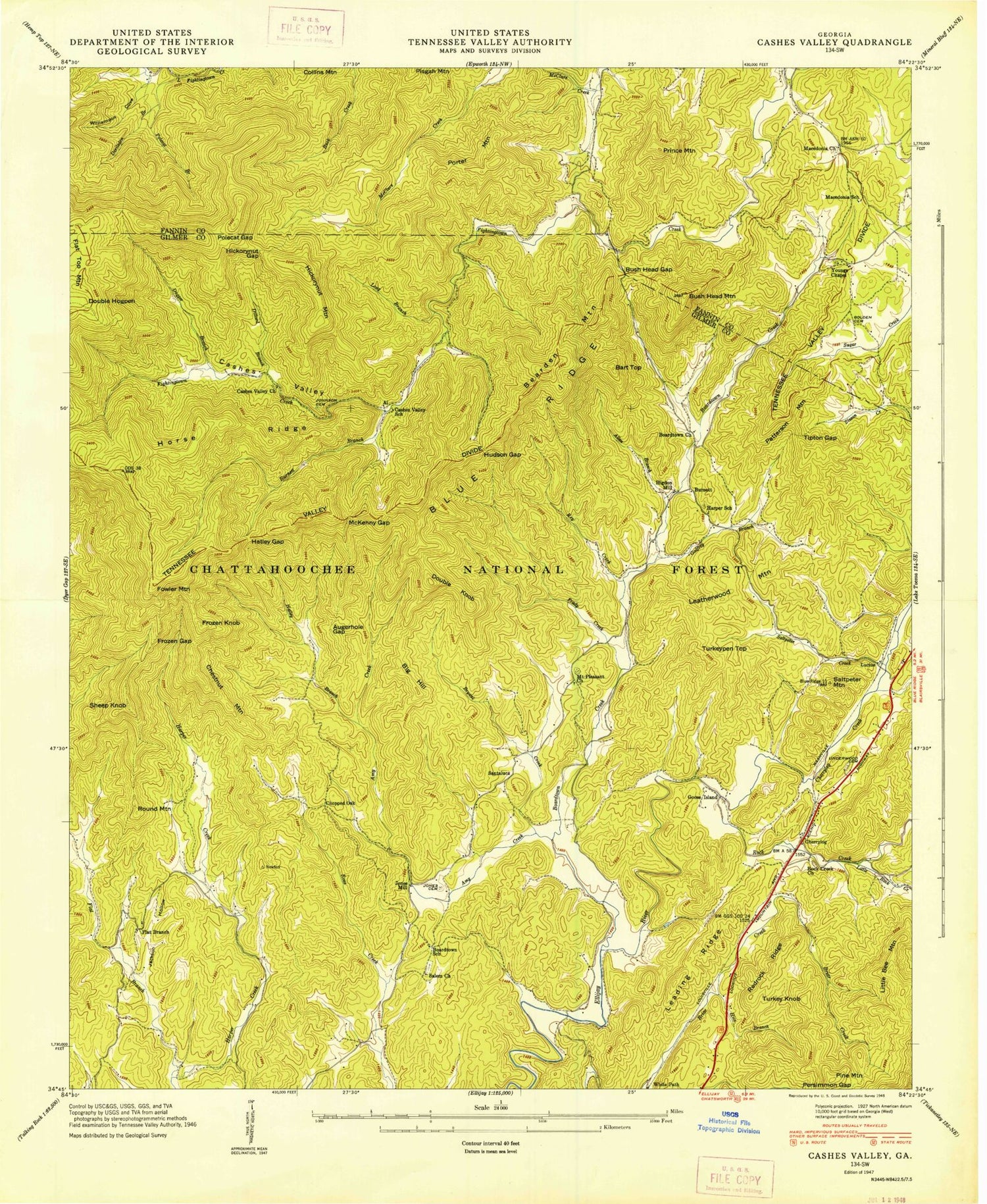 Classic USGS Cashes Valley Georgia 7.5'x7.5' Topo Map Image