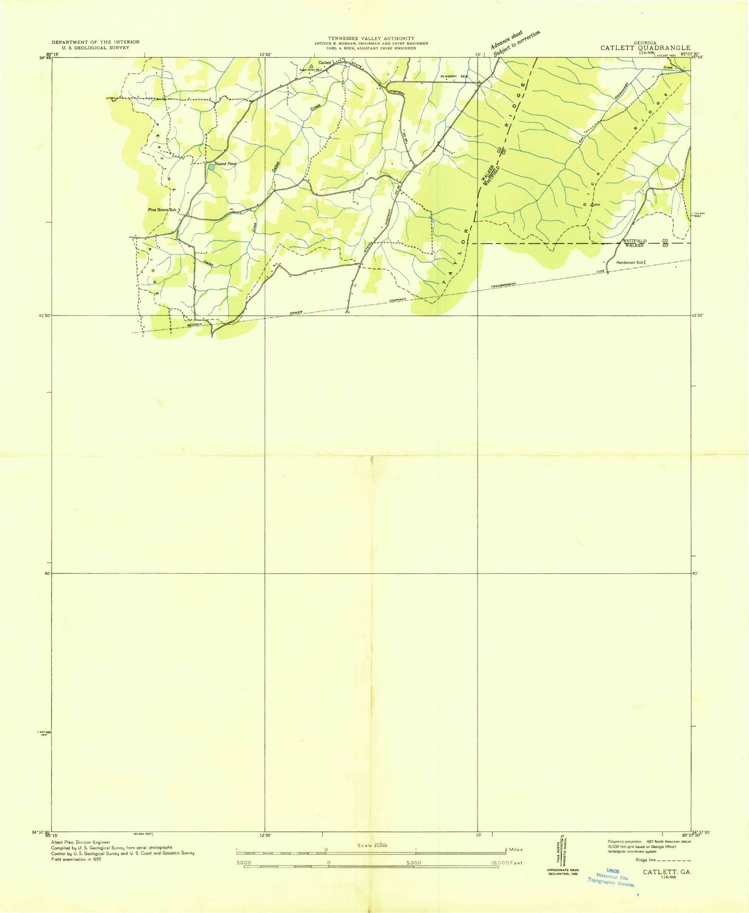 Classic USGS Catlett Georgia 7.5'x7.5' Topo Map Image
