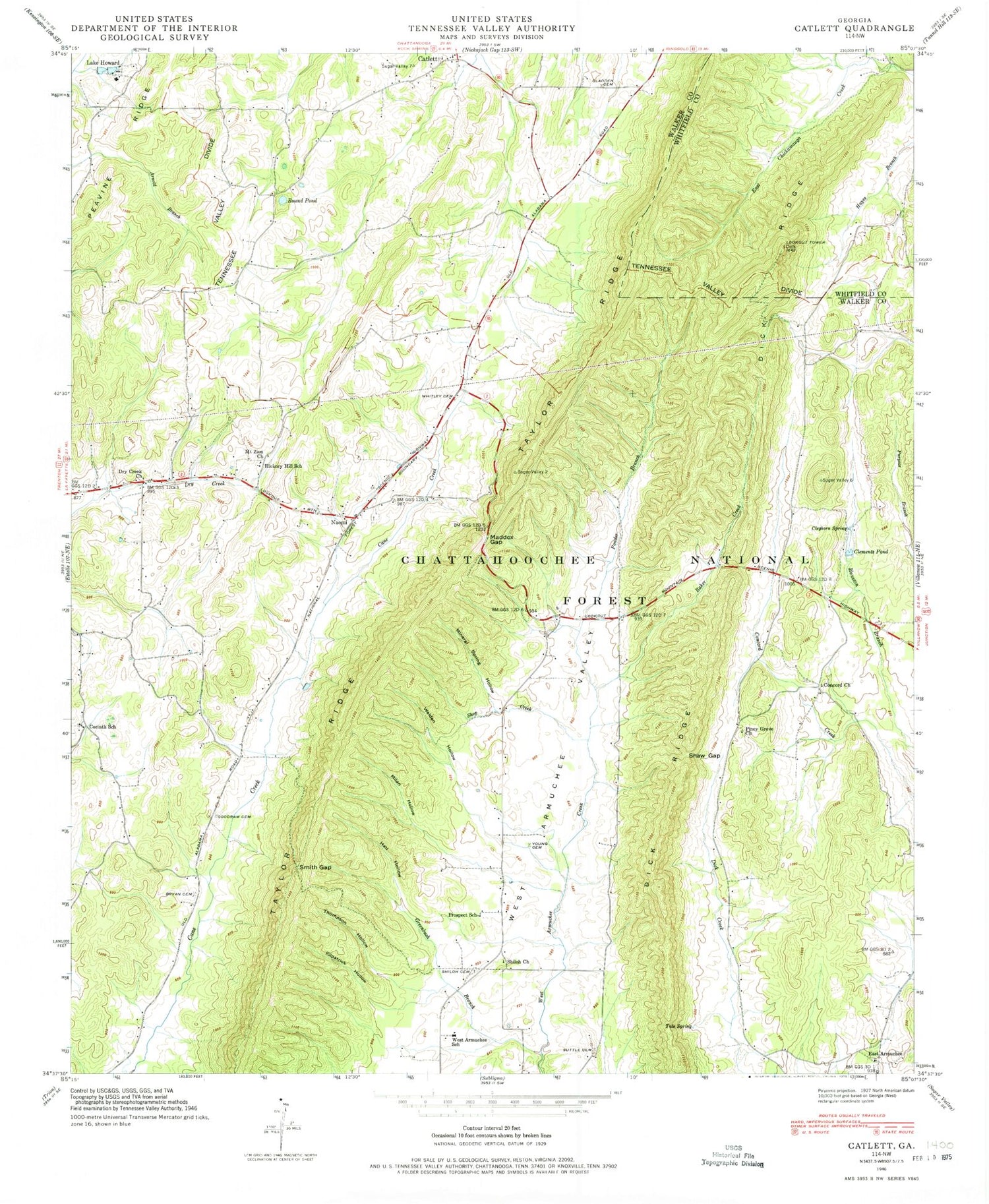 Classic USGS Catlett Georgia 7.5'x7.5' Topo Map Image