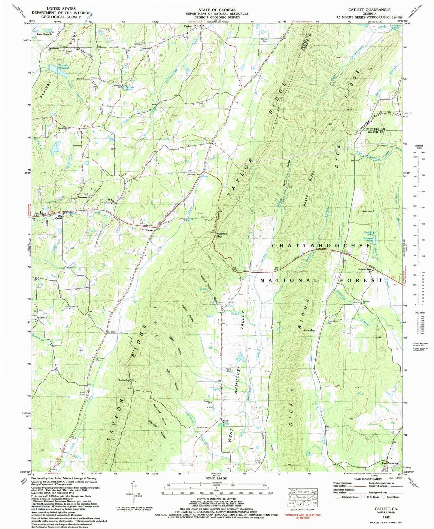 Classic USGS Catlett Georgia 7.5'x7.5' Topo Map Image