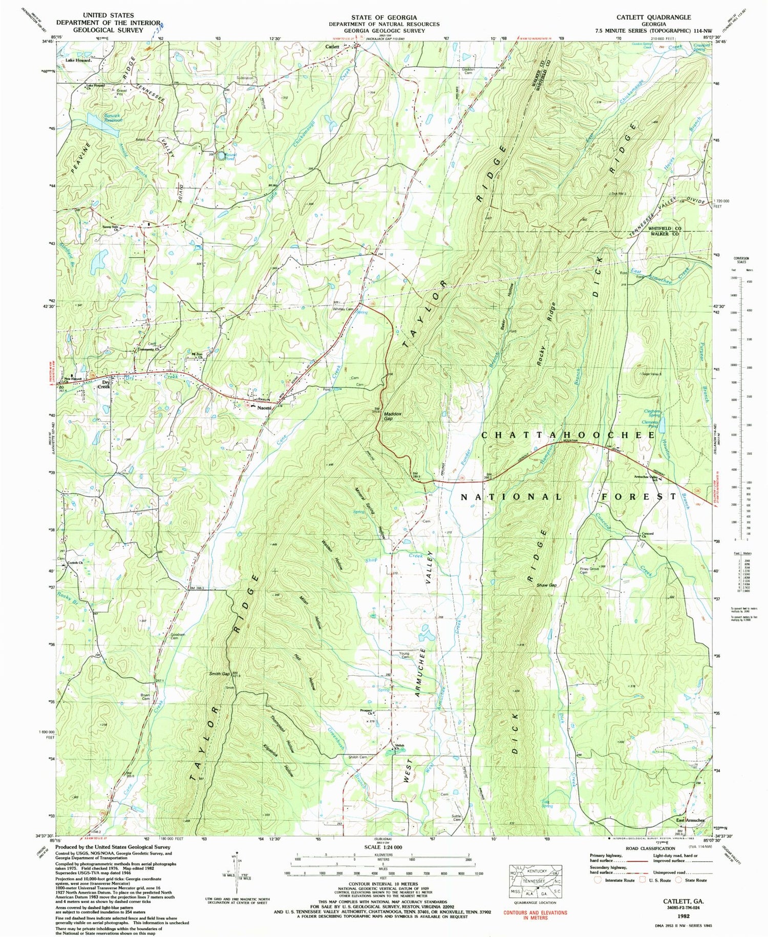 Classic USGS Catlett Georgia 7.5'x7.5' Topo Map Image