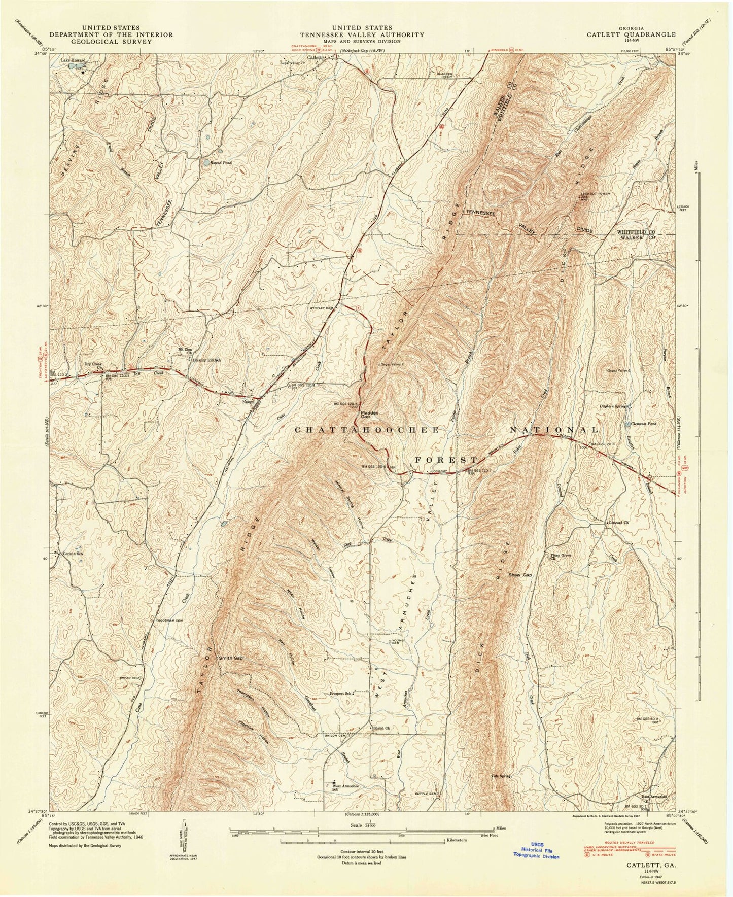 Classic USGS Catlett Georgia 7.5'x7.5' Topo Map Image