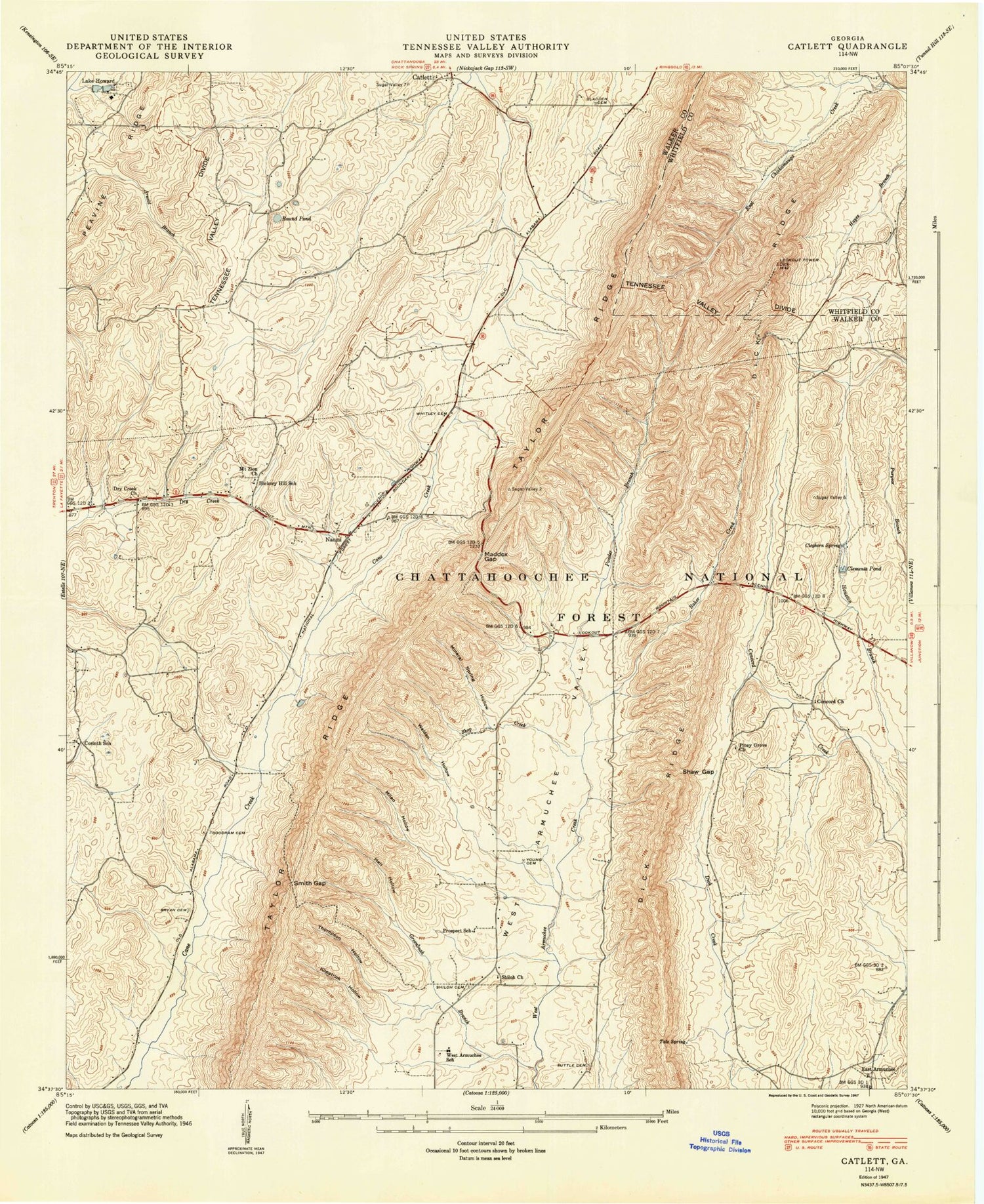 Classic USGS Catlett Georgia 7.5'x7.5' Topo Map Image