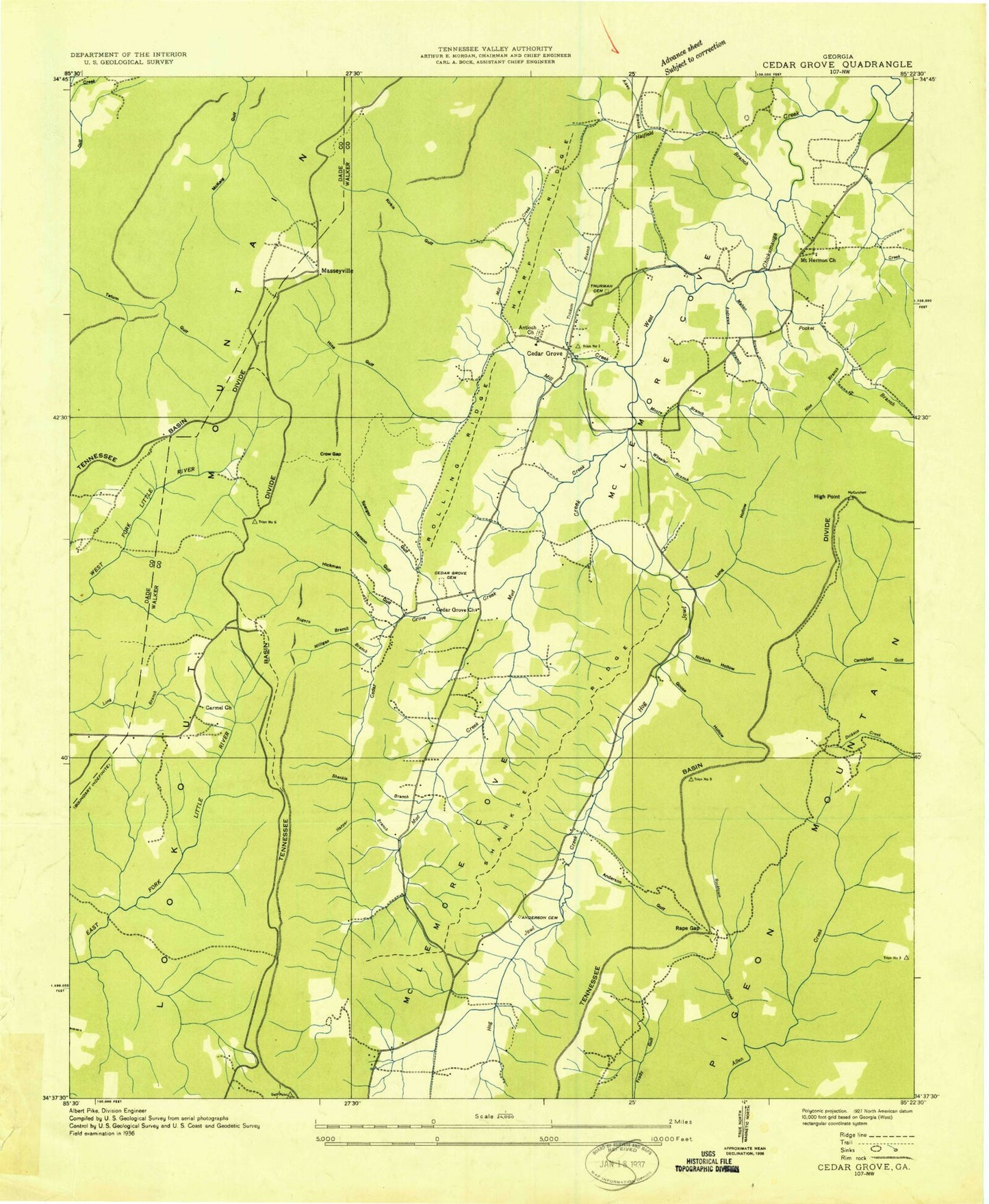 Classic USGS Cedar Grove Georgia 7.5'x7.5' Topo Map Image