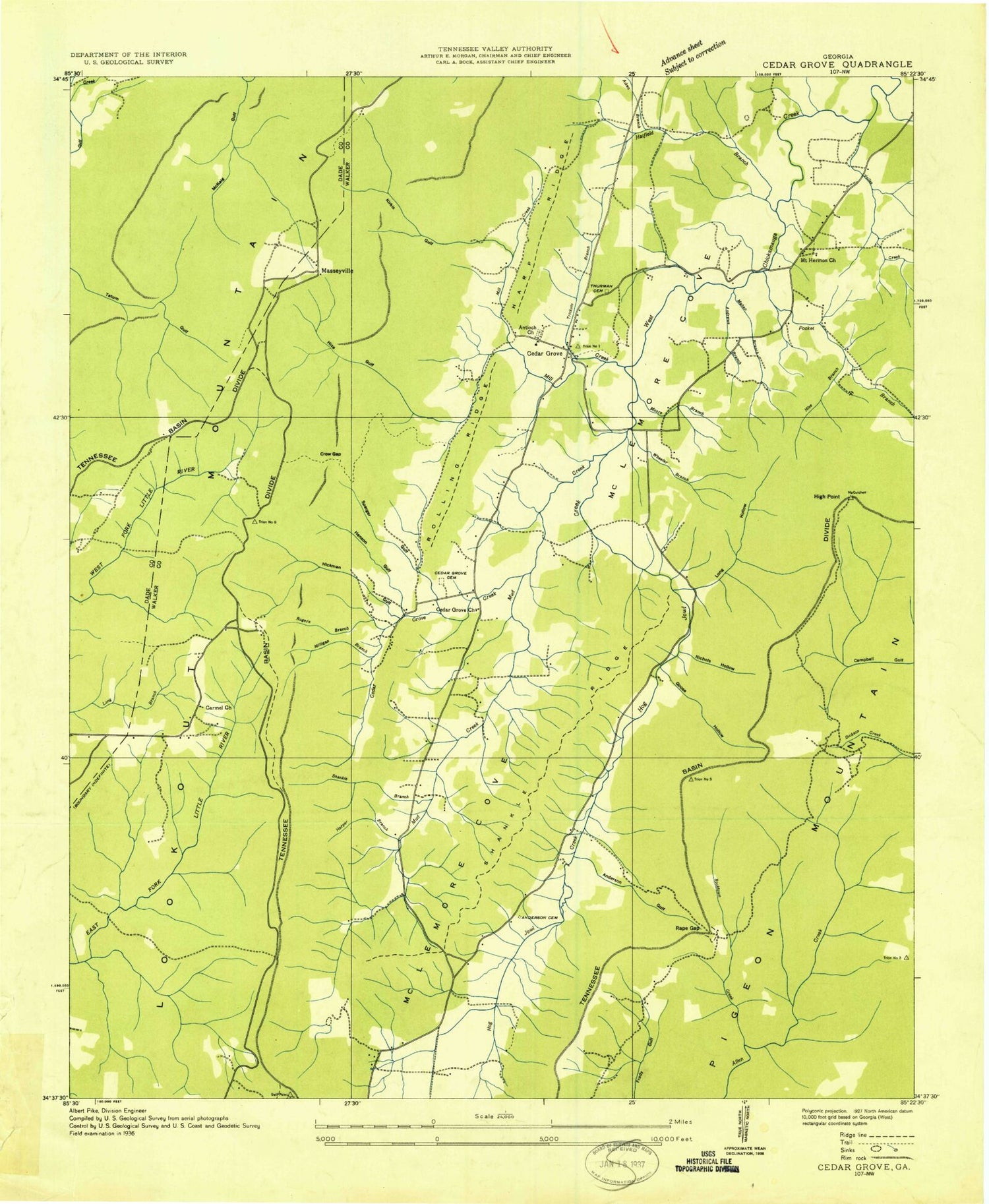 Classic USGS Cedar Grove Georgia 7.5'x7.5' Topo Map Image