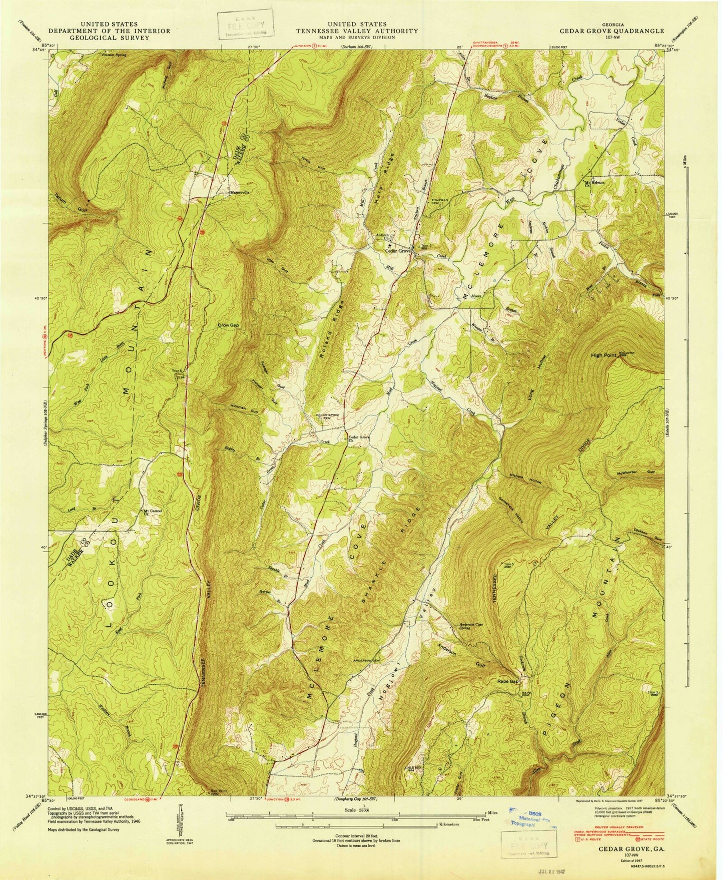 Classic USGS Cedar Grove Georgia 7.5'x7.5' Topo Map Image