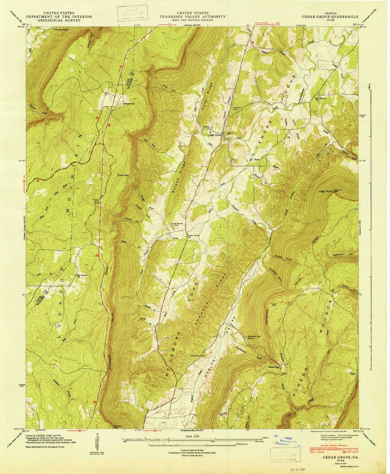 Classic USGS Cedar Grove Georgia 7.5'x7.5' Topo Map Image