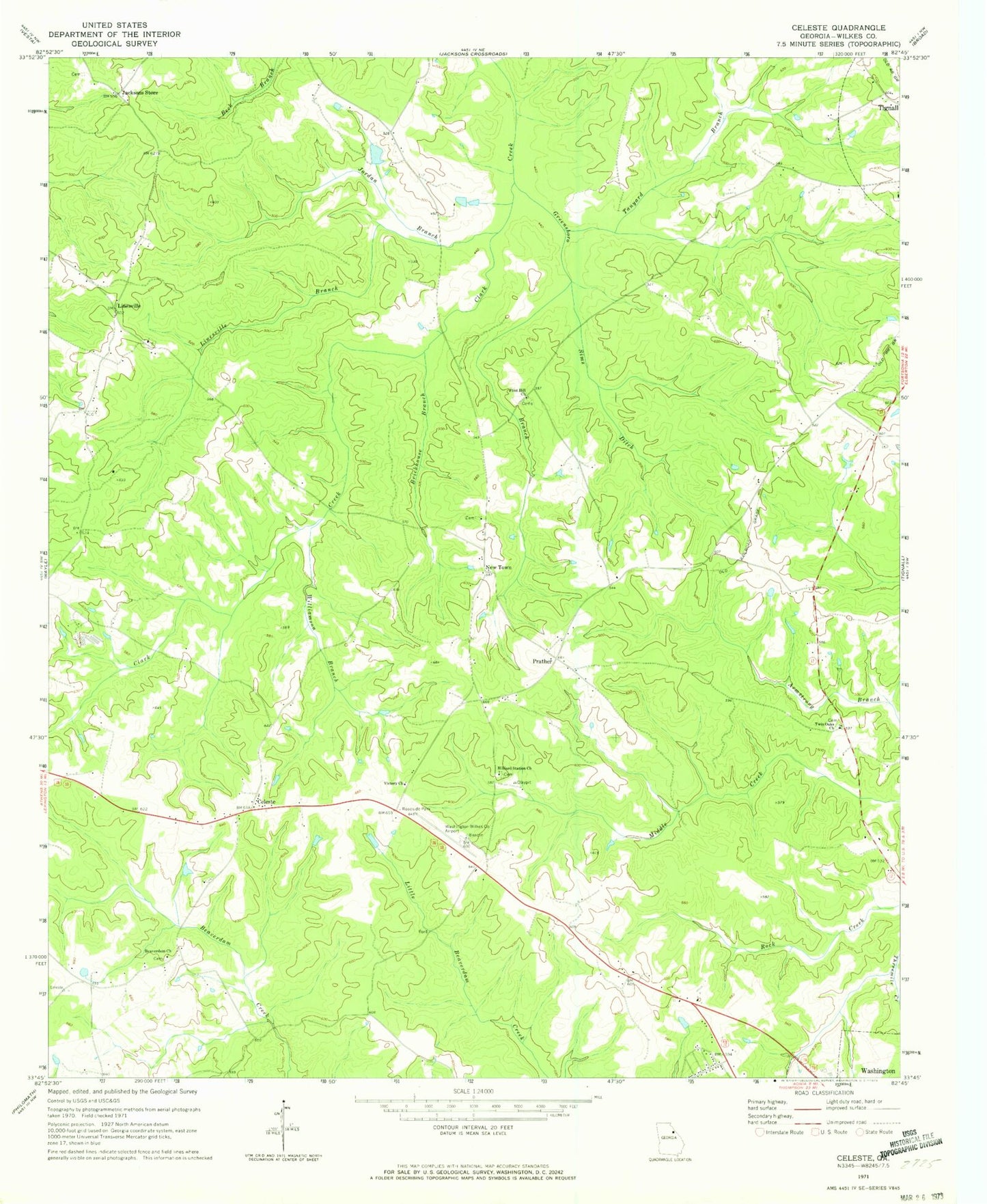 Classic USGS Celeste Georgia 7.5'x7.5' Topo Map Image