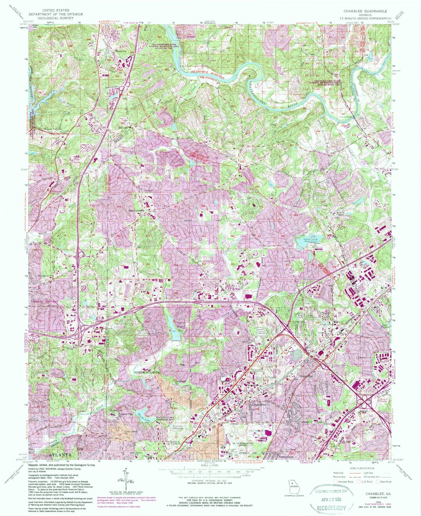Classic USGS Chamblee Georgia 7.5'x7.5' Topo Map Image