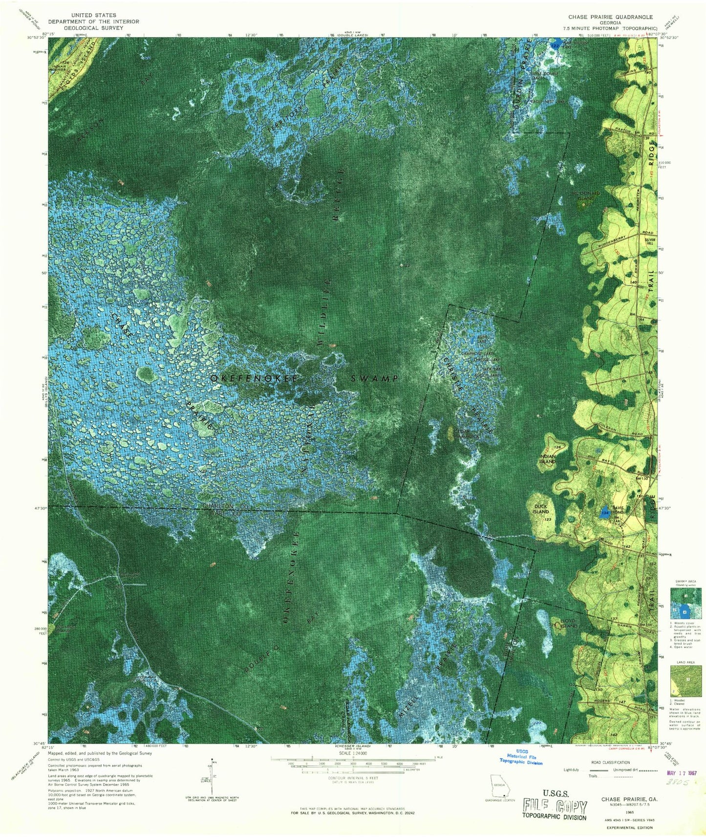 Classic USGS Chase Prairie Georgia 7.5'x7.5' Topo Map Image