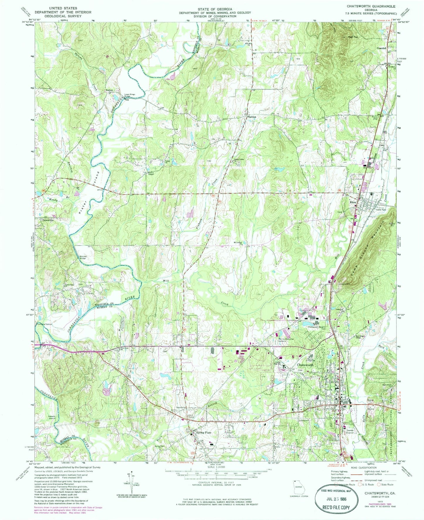 Classic USGS Chatsworth Georgia 7.5'x7.5' Topo Map Image
