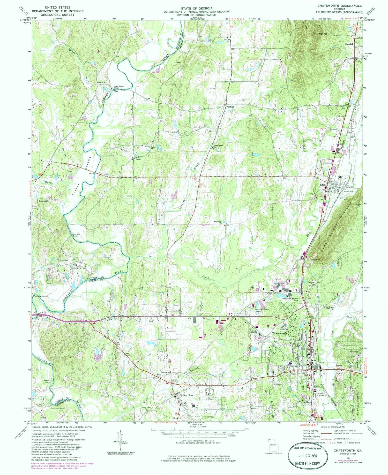 Classic USGS Chatsworth Georgia 7.5'x7.5' Topo Map Image