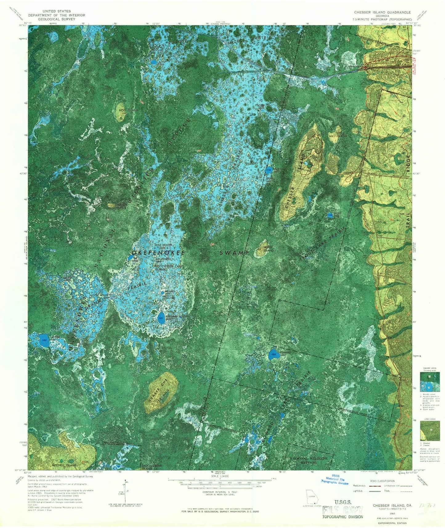 Classic USGS Chesser Island Georgia 7.5'x7.5' Topo Map Image