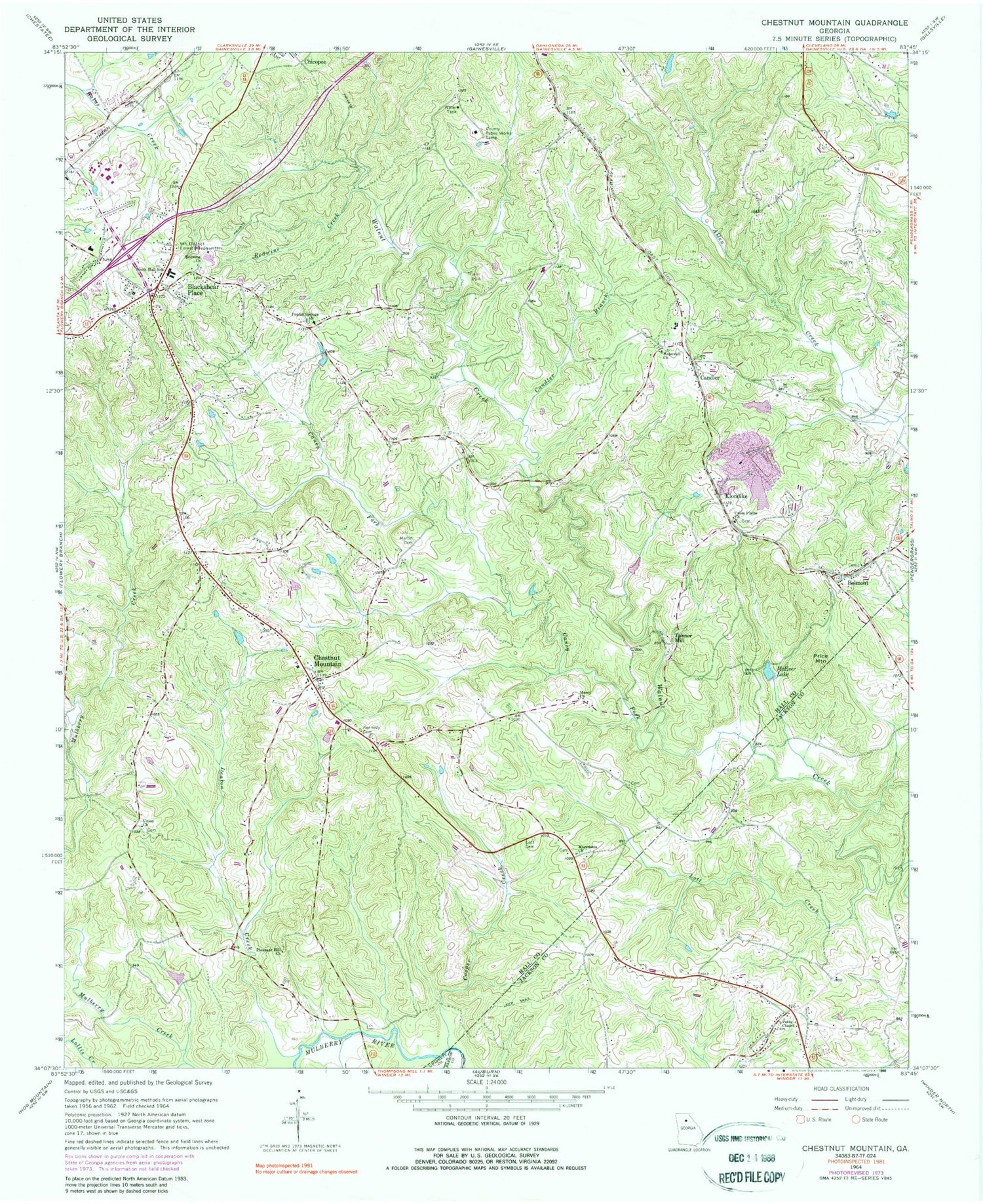 Classic USGS Chestnut Mountain Georgia 7.5'x7.5' Topo Map Image