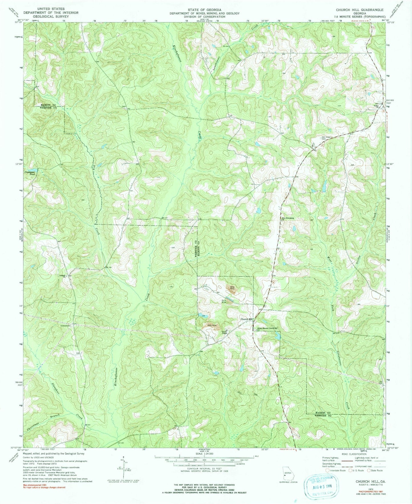 Classic USGS Church Hill Georgia 7.5'x7.5' Topo Map Image