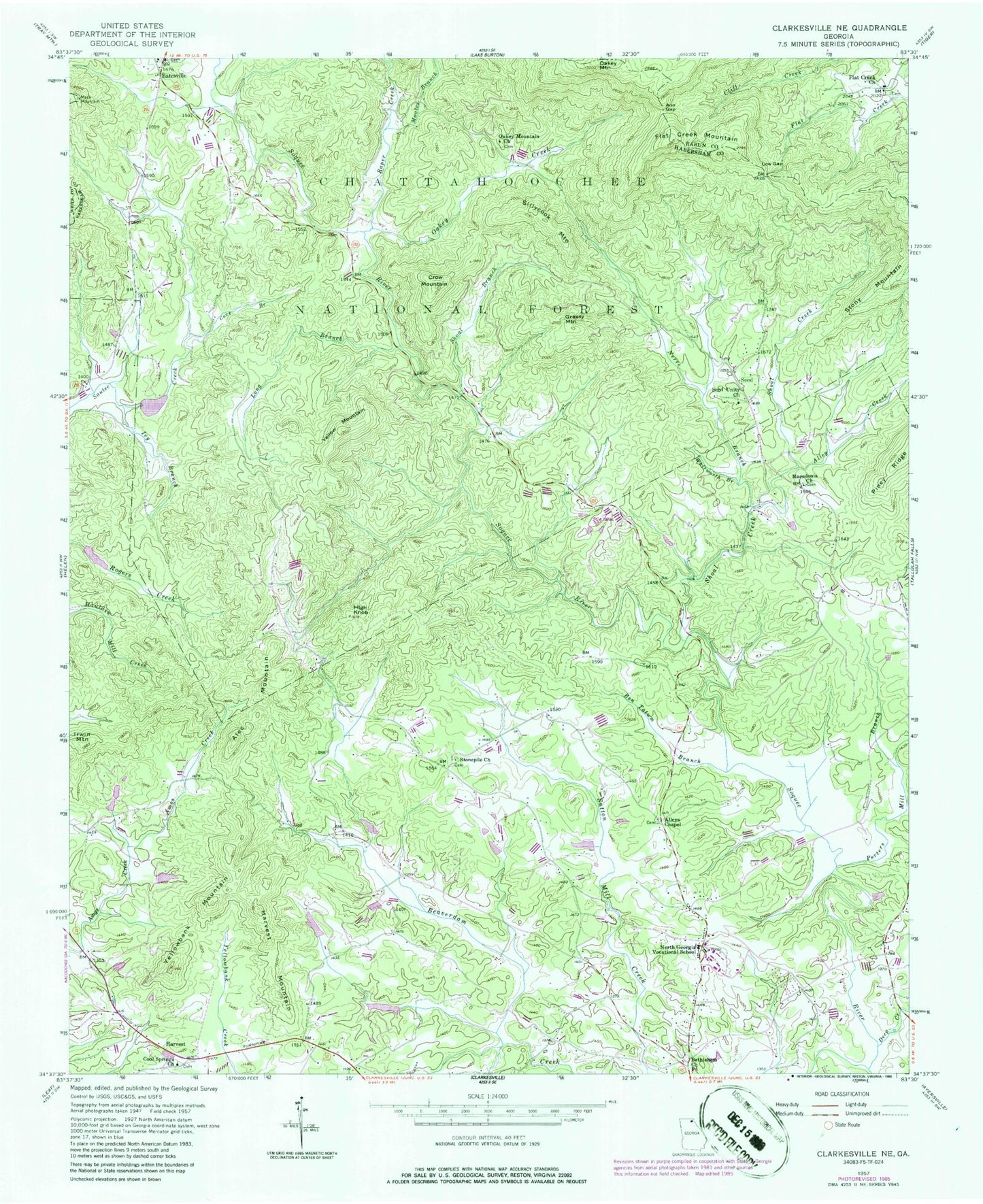 Classic USGS Clarkesville NE Georgia 7.5'x7.5' Topo Map Image