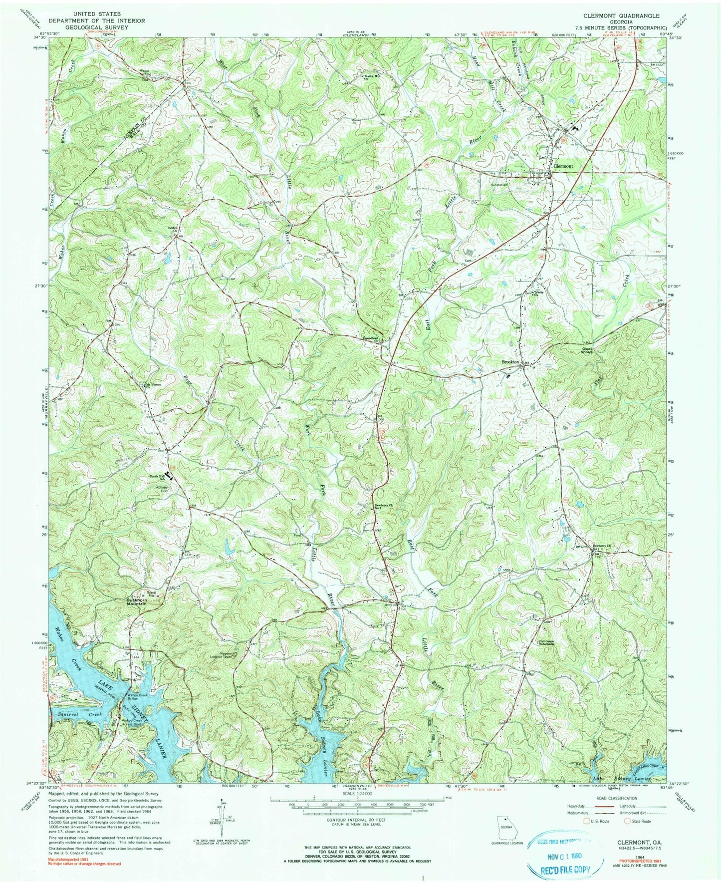 Classic USGS Clermont Georgia 7.5'x7.5' Topo Map Image