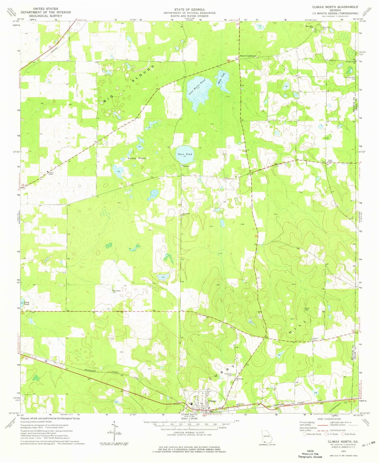 Classic USGS Climax North Georgia 7.5'x7.5' Topo Map Image