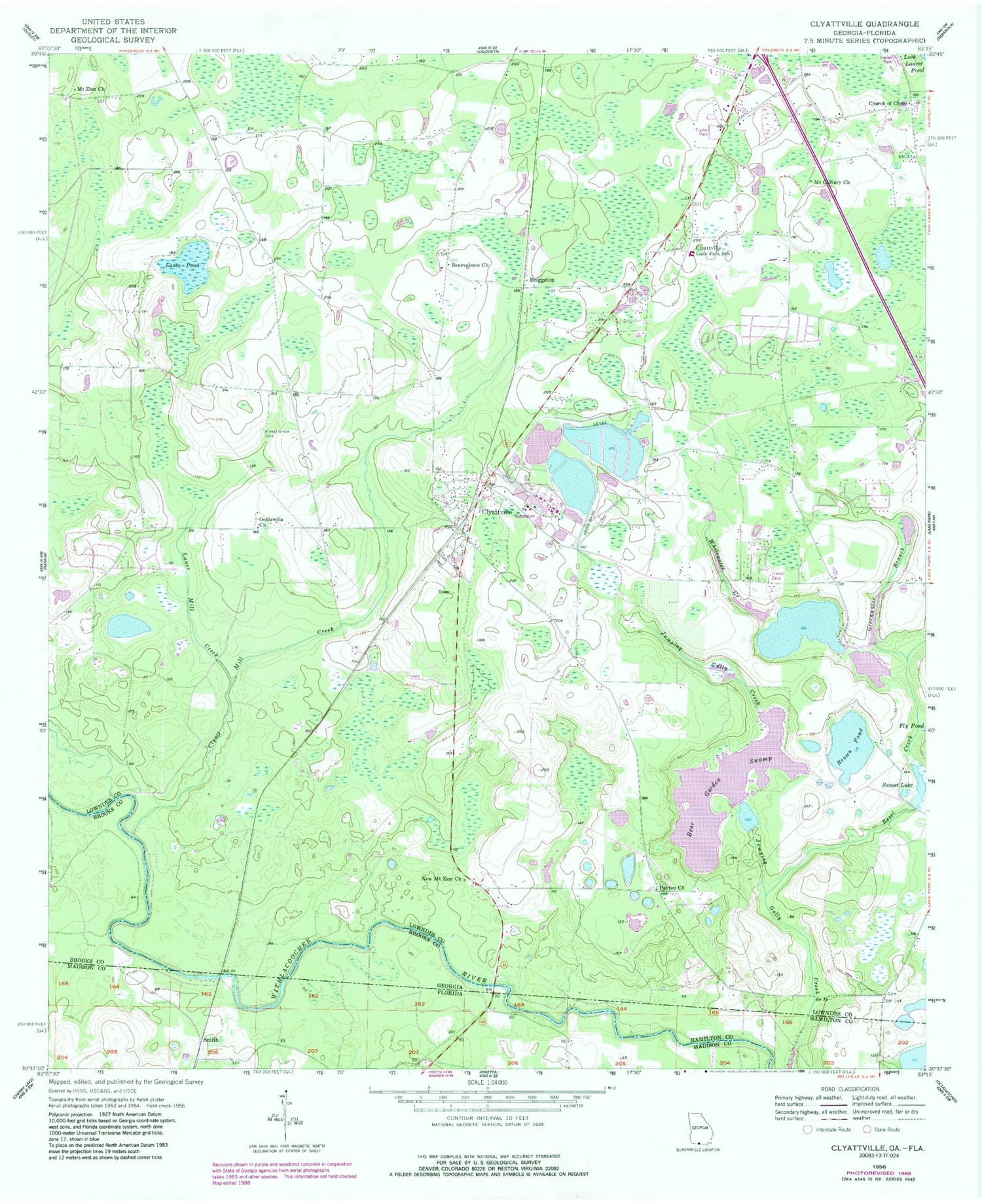 Classic USGS Clyattville Georgia 7.5'x7.5' Topo Map Image