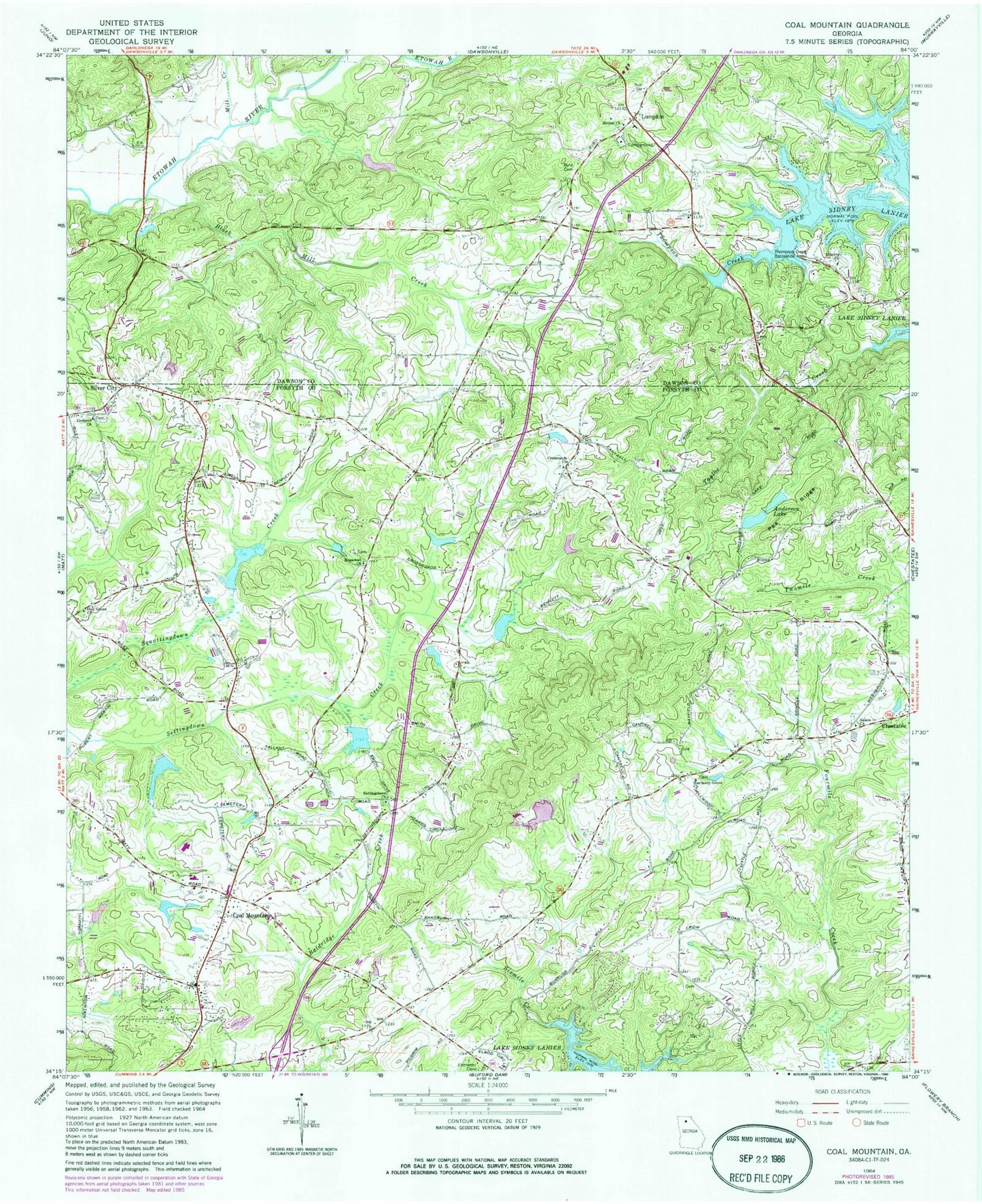 Classic USGS Coal Mountain Georgia 7.5'x7.5' Topo Map Image