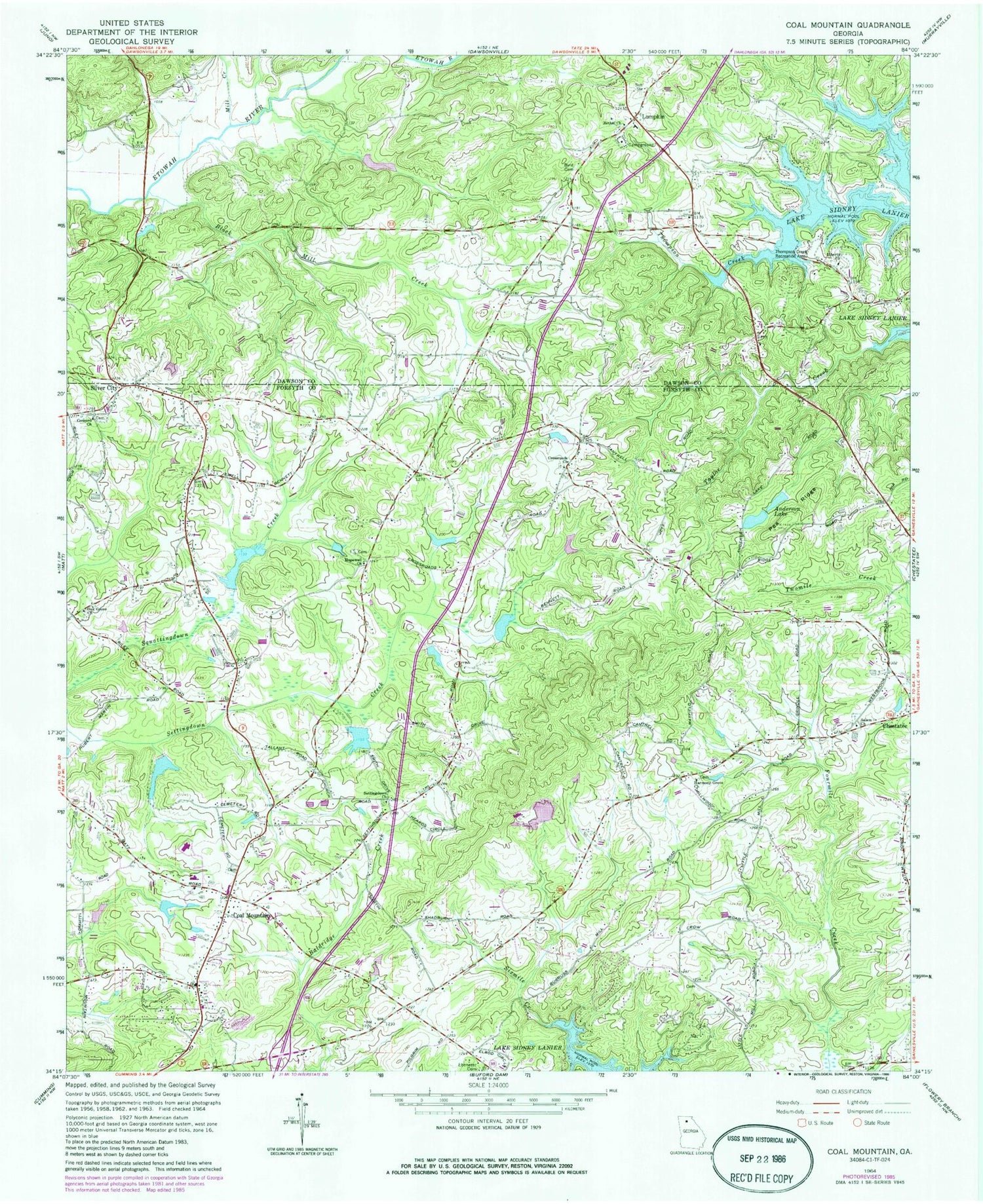Classic USGS Coal Mountain Georgia 7.5'x7.5' Topo Map Image