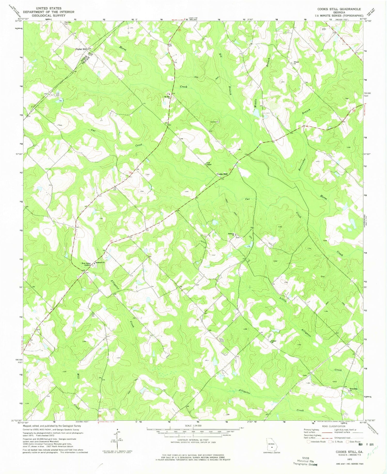 Classic USGS Cooks Still Georgia 7.5'x7.5' Topo Map Image