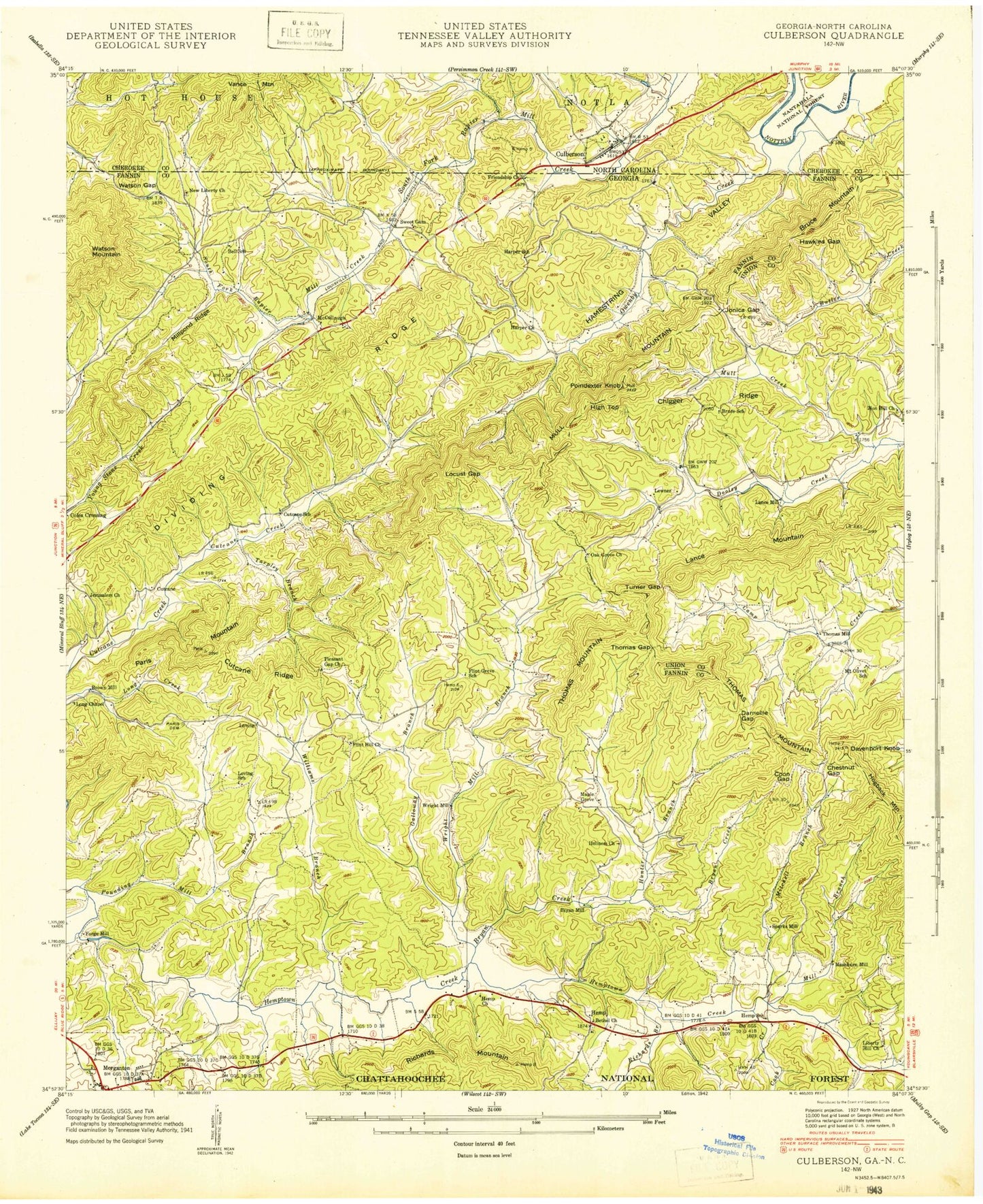 Classic USGS Culberson North Carolina 7.5'x7.5' Topo Map Image