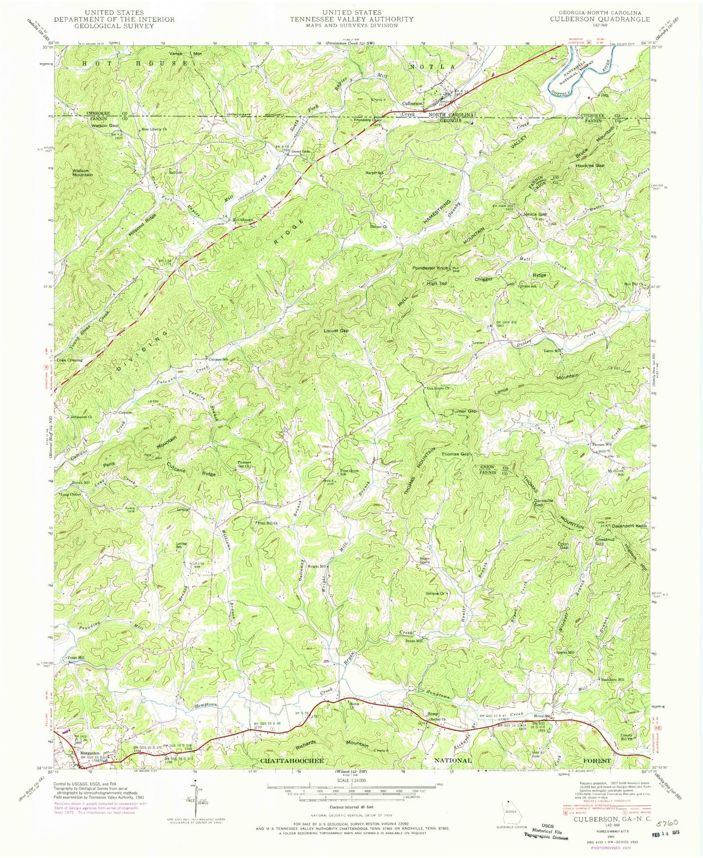 Classic USGS Culberson North Carolina 7.5'x7.5' Topo Map Image