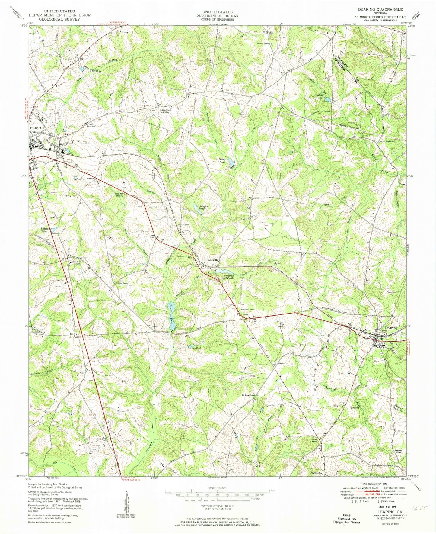 Classic USGS Thomson East Georgia 7.5'x7.5' Topo Map Image
