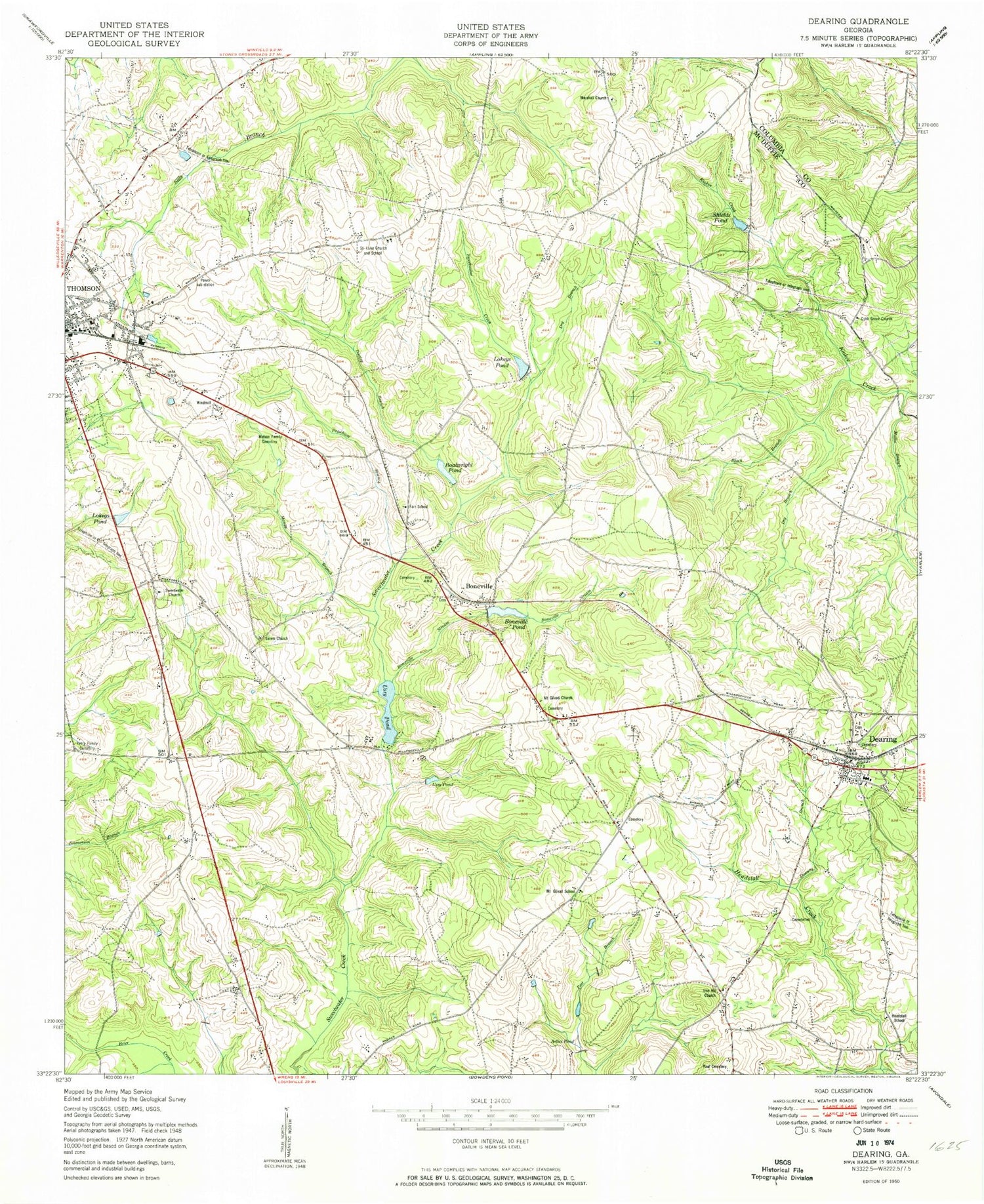 Classic USGS Thomson East Georgia 7.5'x7.5' Topo Map Image