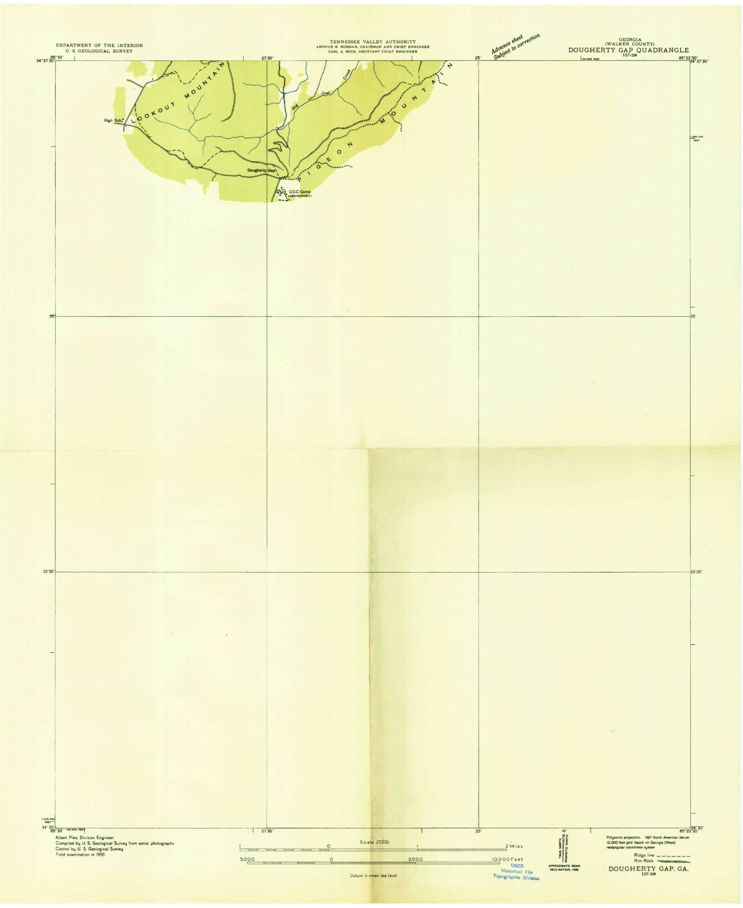 Classic USGS Dougherty Gap Georgia 7.5'x7.5' Topo Map Image