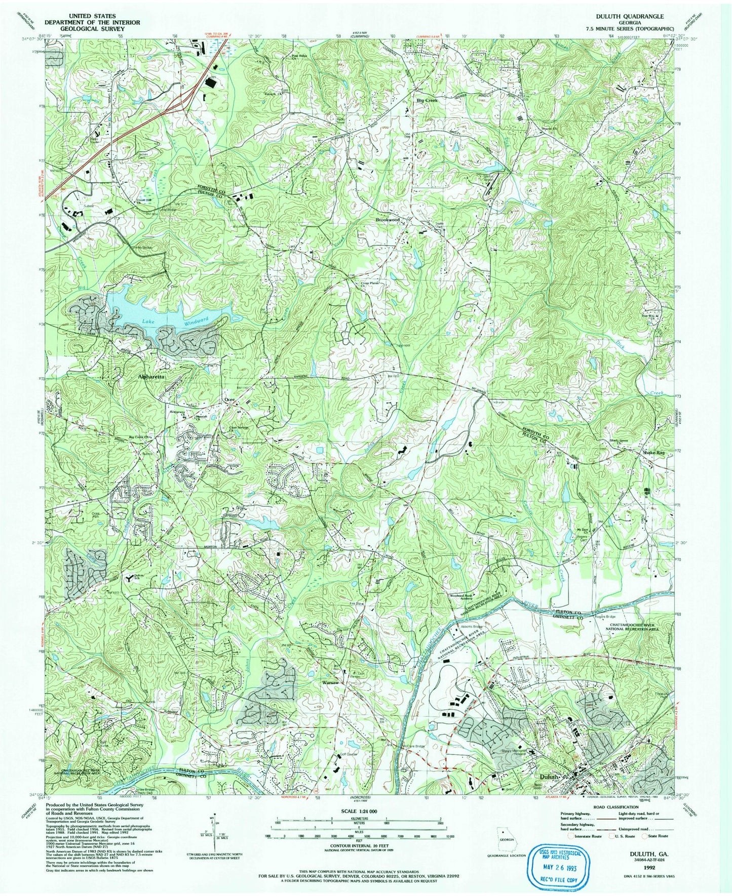 Classic USGS Duluth Georgia 7.5'x7.5' Topo Map Image
