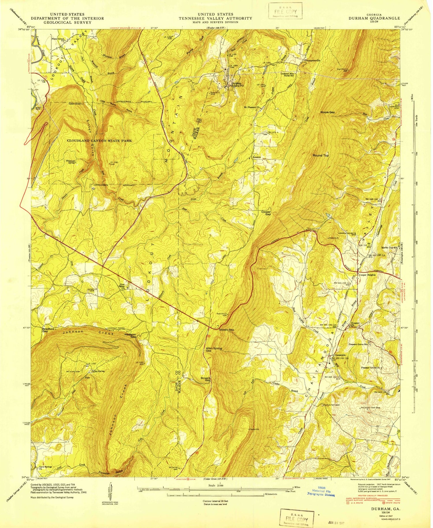 Classic USGS Durham Georgia 7.5'x7.5' Topo Map Image