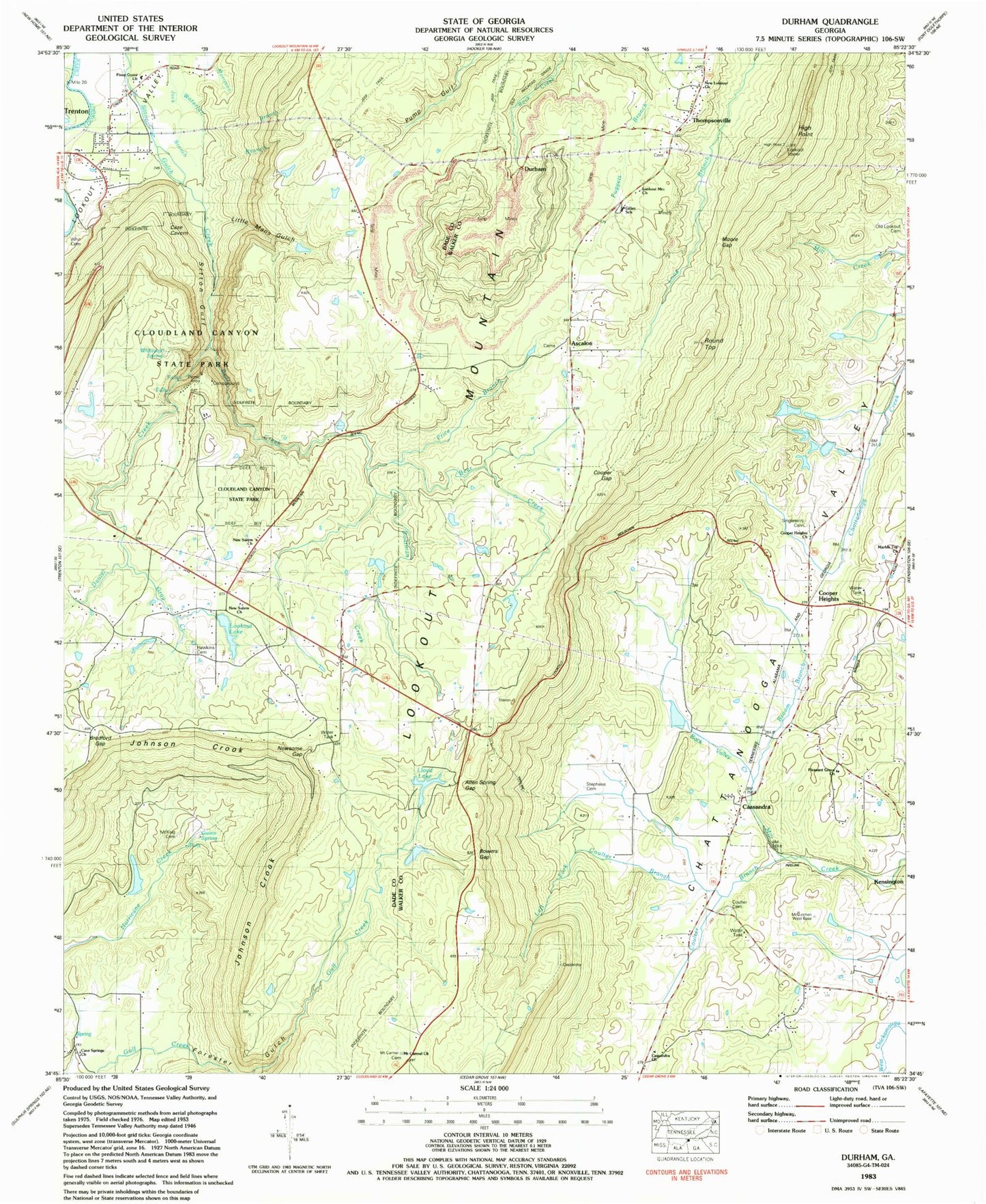 Classic USGS Durham Georgia 7.5'x7.5' Topo Map Image