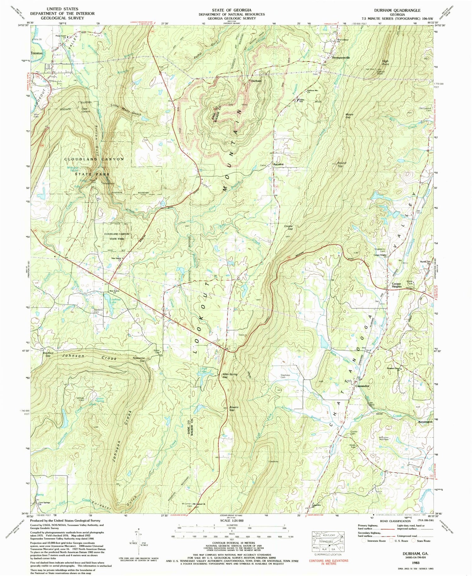 Classic USGS Durham Georgia 7.5'x7.5' Topo Map Image