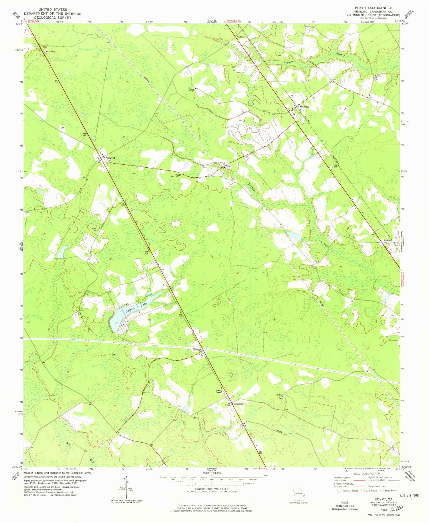 Classic USGS Egypt Georgia 7.5'x7.5' Topo Map Image