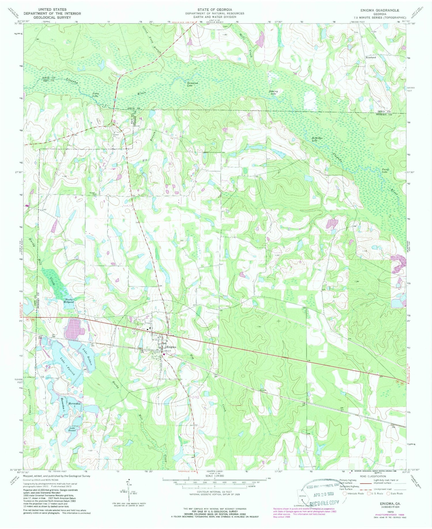 Classic USGS Enigma Georgia 7.5'x7.5' Topo Map Image