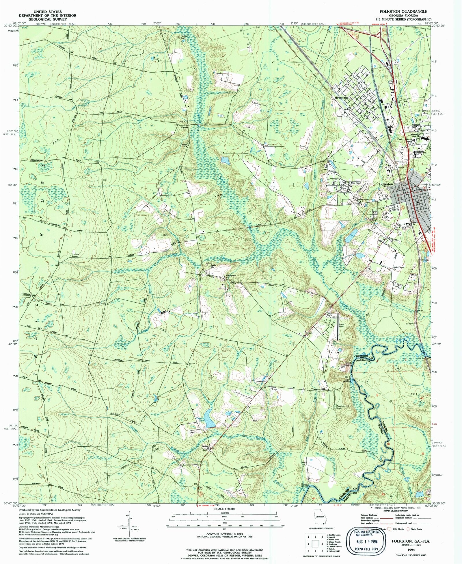 Classic USGS Folkston 7.5'x7.5' Topo Map MyTopo Map Store
