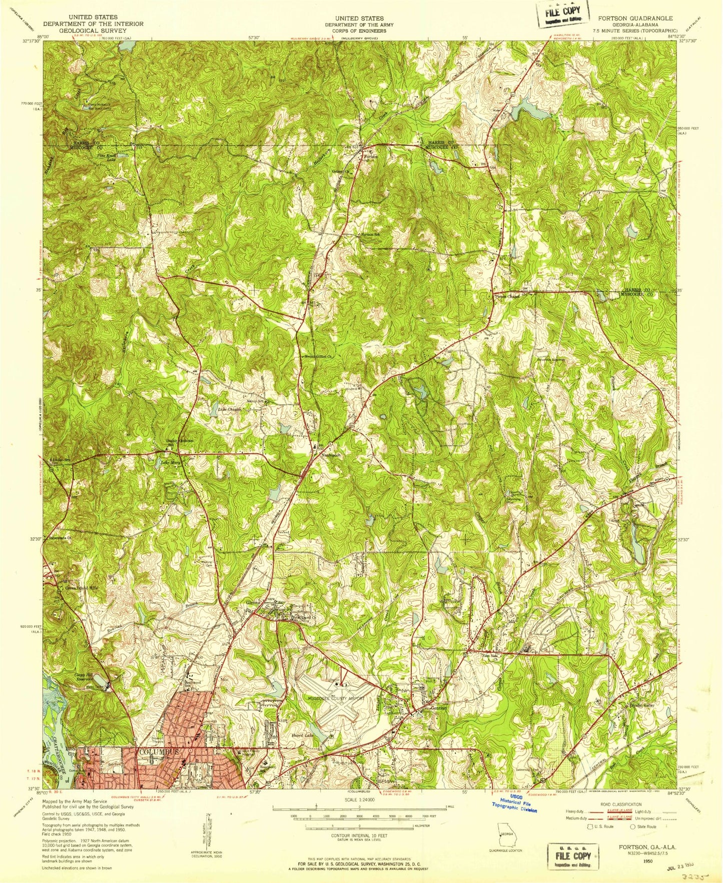 Classic USGS Fortson Georgia 7.5'x7.5' Topo Map Image