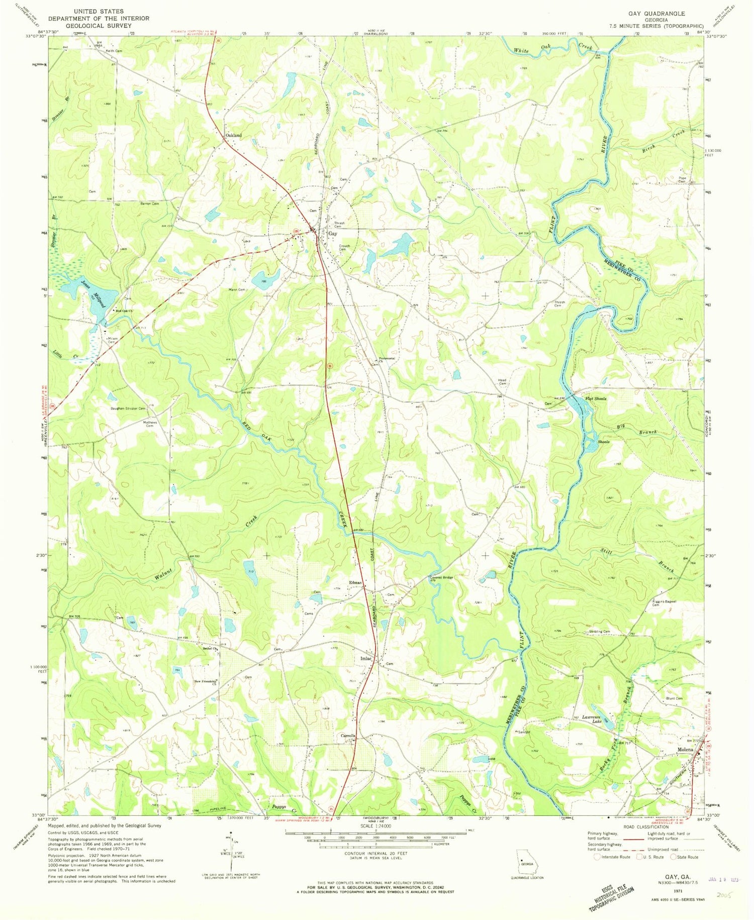 Classic USGS Gay Georgia 7.5'x7.5' Topo Map Image