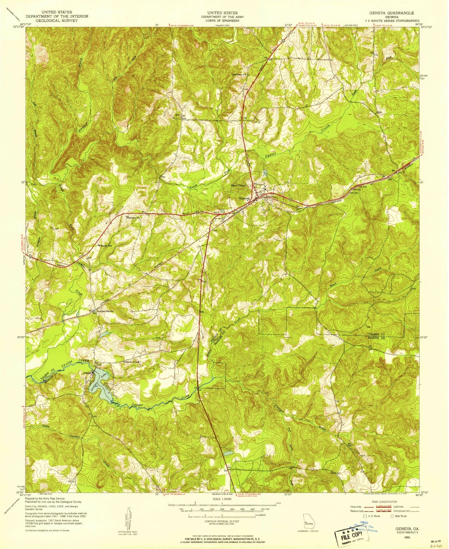 Classic USGS Geneva Georgia 7.5'x7.5' Topo Map Image