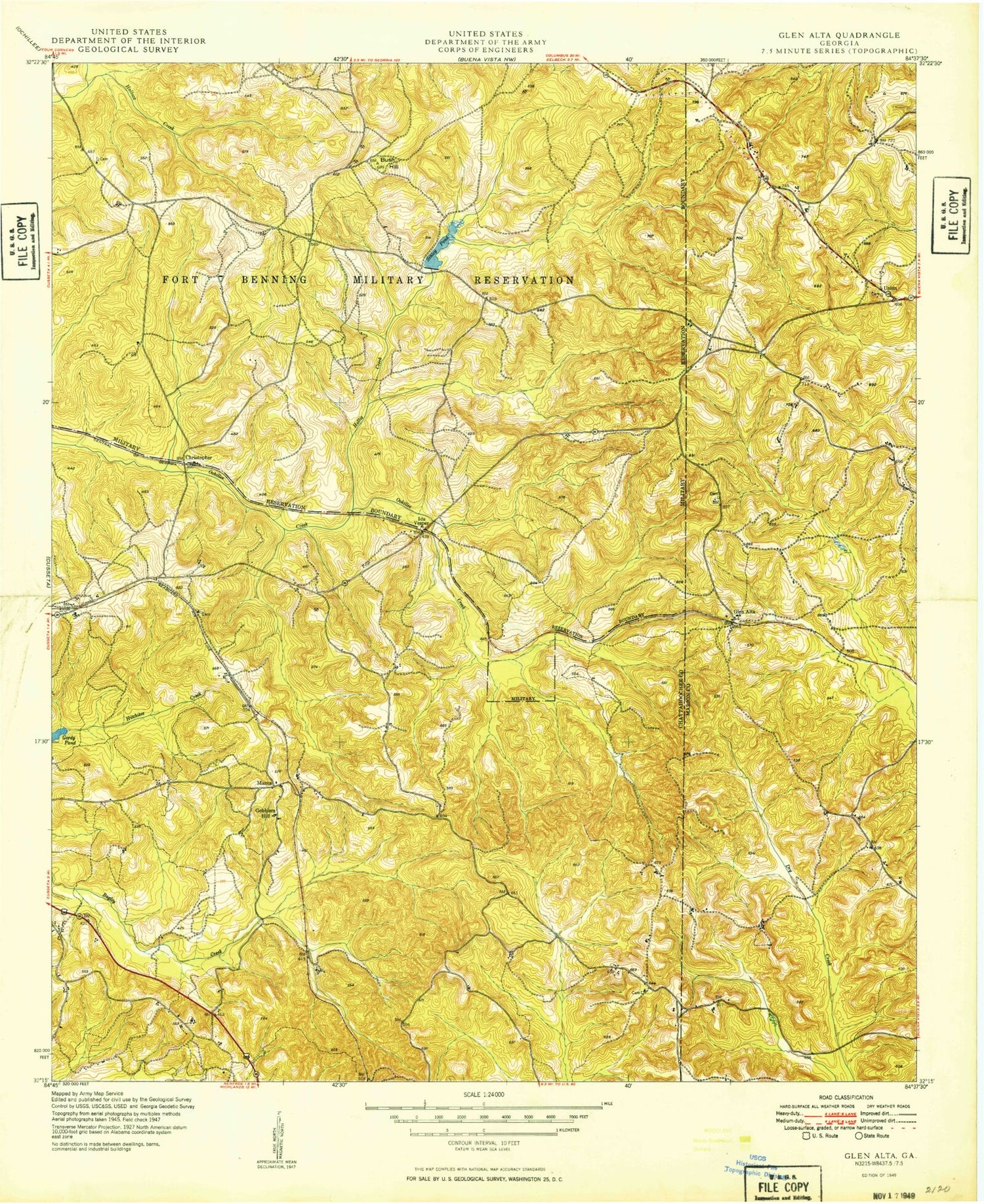 Classic USGS Glen Alta Georgia 7.5'x7.5' Topo Map Image