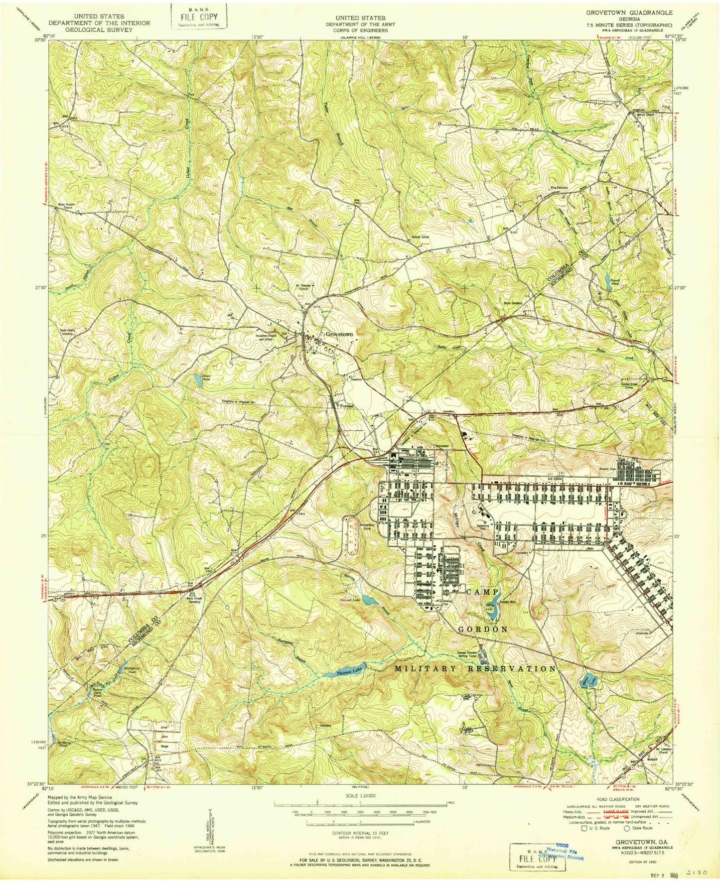 Classic USGS Grovetown Georgia 7.5'x7.5' Topo Map Image
