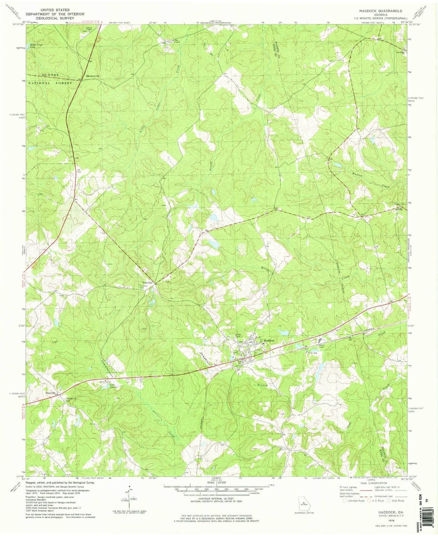 Classic USGS Haddock Georgia 7.5'x7.5' Topo Map Image
