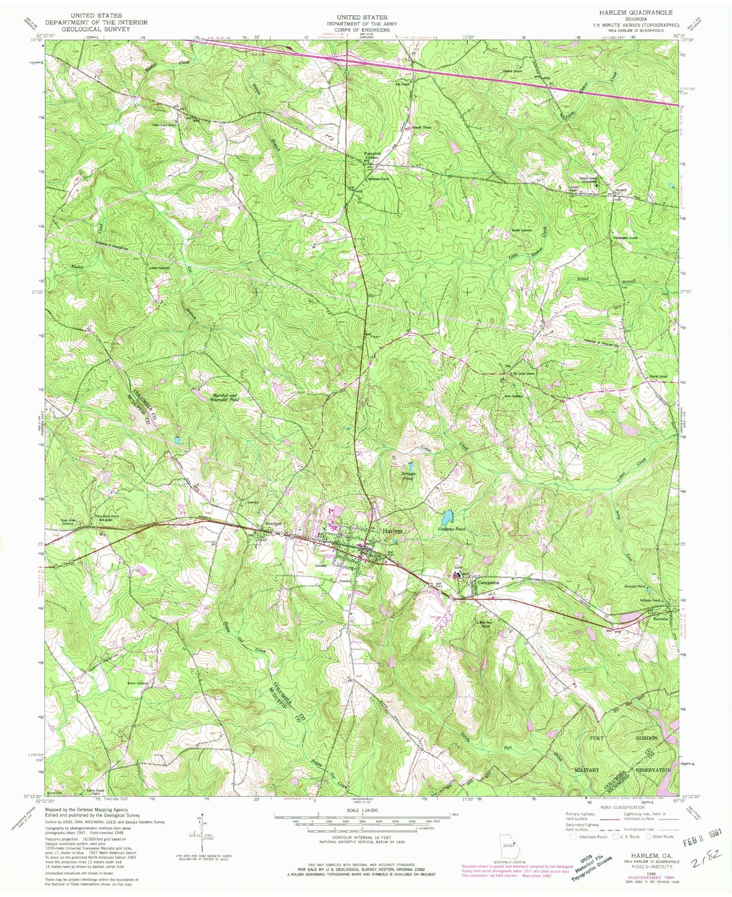 Classic USGS Harlem Georgia 7.5'x7.5' Topo Map Image