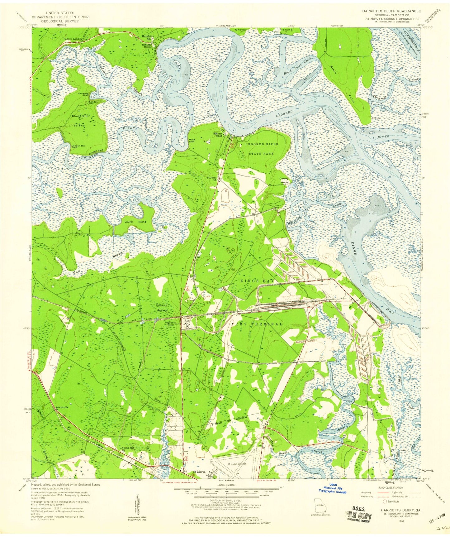 Classic USGS Harrietts Bluff Georgia 7.5'x7.5' Topo Map Image