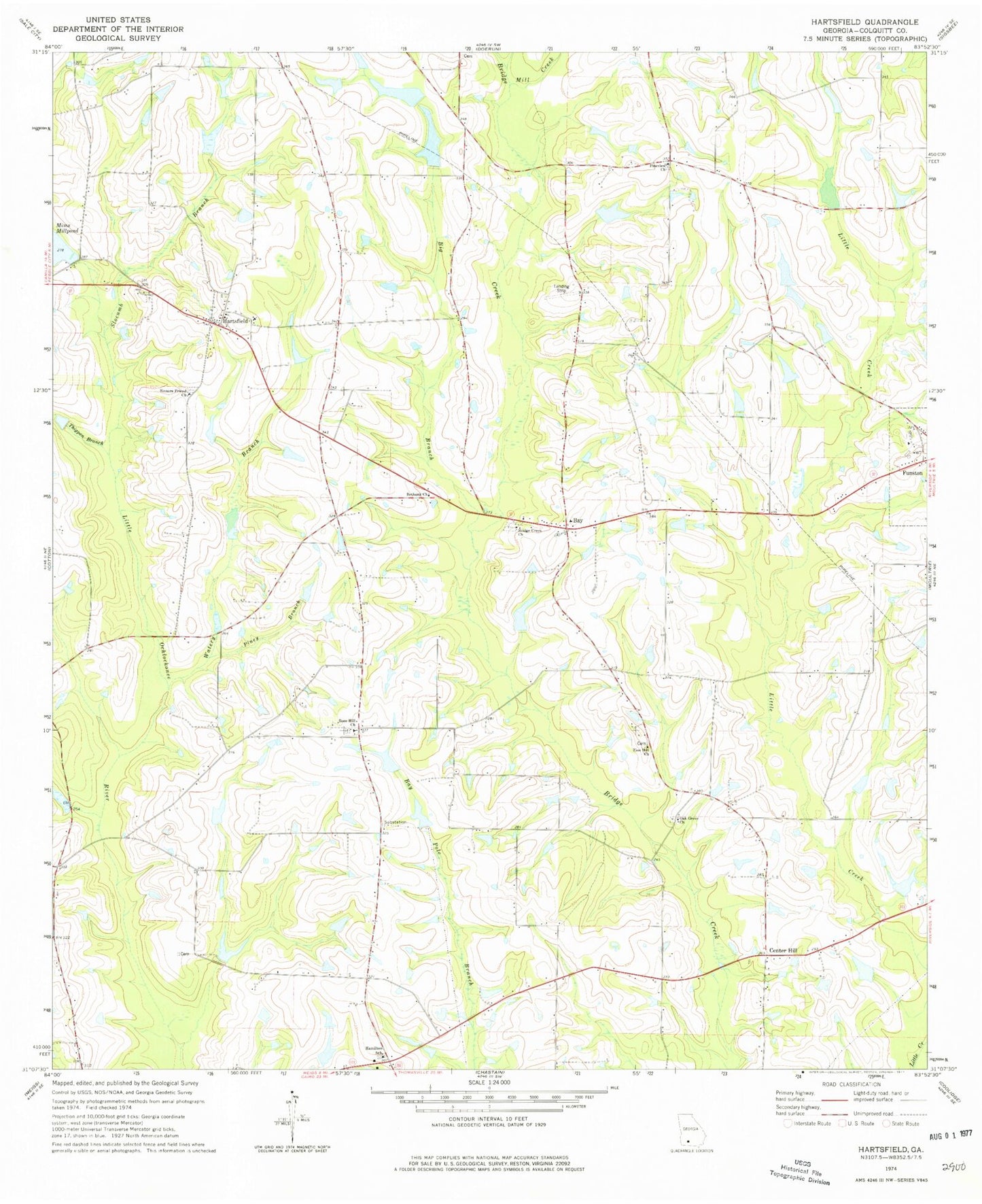 Classic USGS Hartsfield Georgia 7.5'x7.5' Topo Map Image