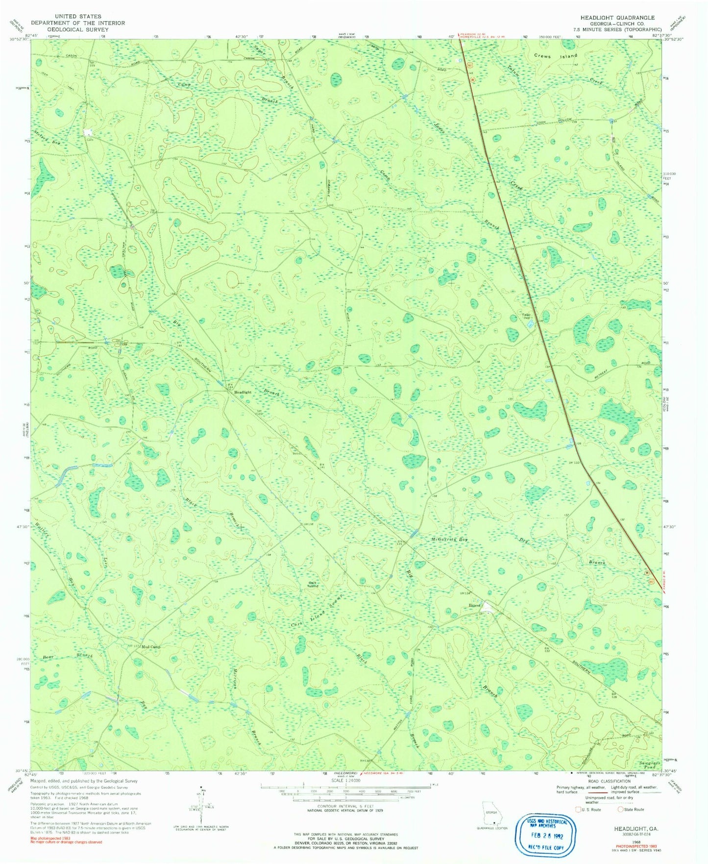 Classic USGS Headlight Georgia 7.5'x7.5' Topo Map Image
