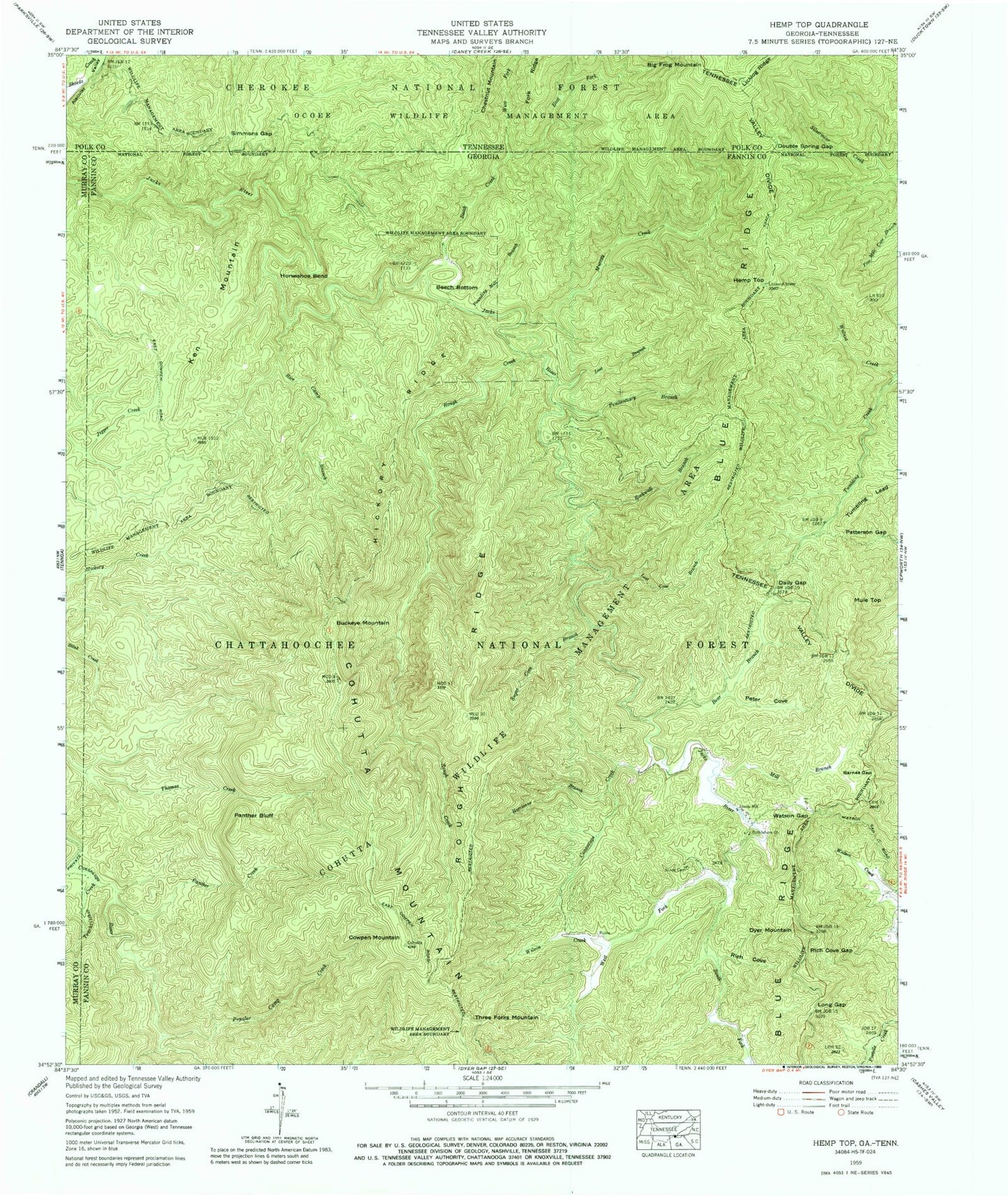 USGS Classic Hemp Top Georgia 7.5'x7.5' Topo Map Image