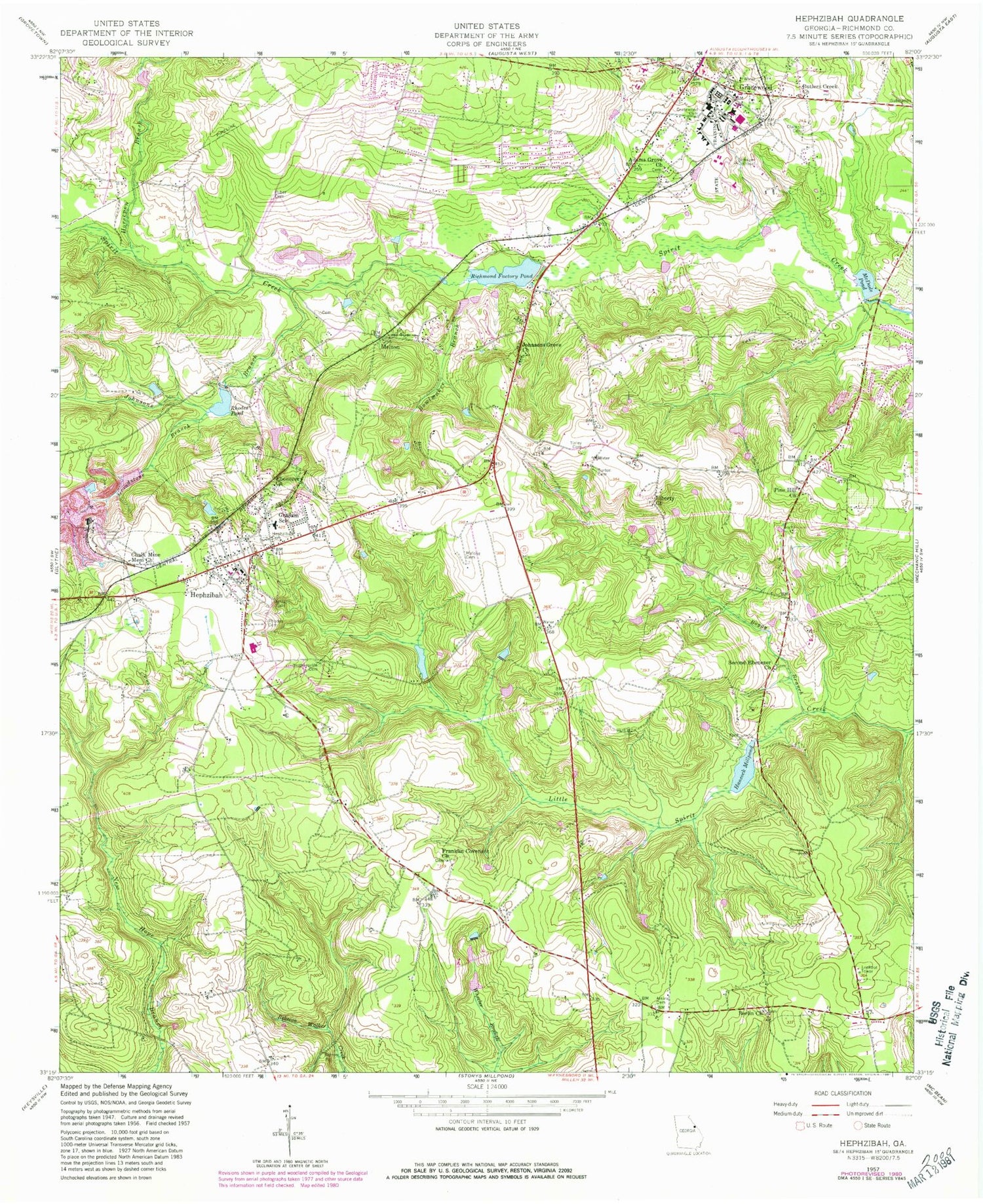 Classic USGS Hephzibah Georgia 7.5'x7.5' Topo Map Image